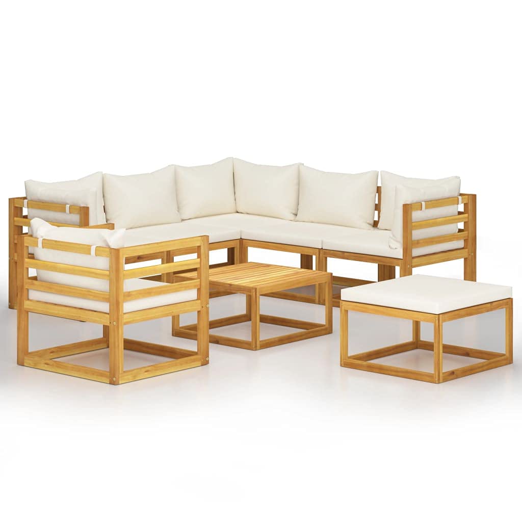 Premium 8-Piece Acacia Wood Patio Furniture Set with Cushions - Outdoor Conversation Seating for Garden, Backyard & Poolside - Cream Weather-Resistant Lounge Set for Relaxing & Entertaining