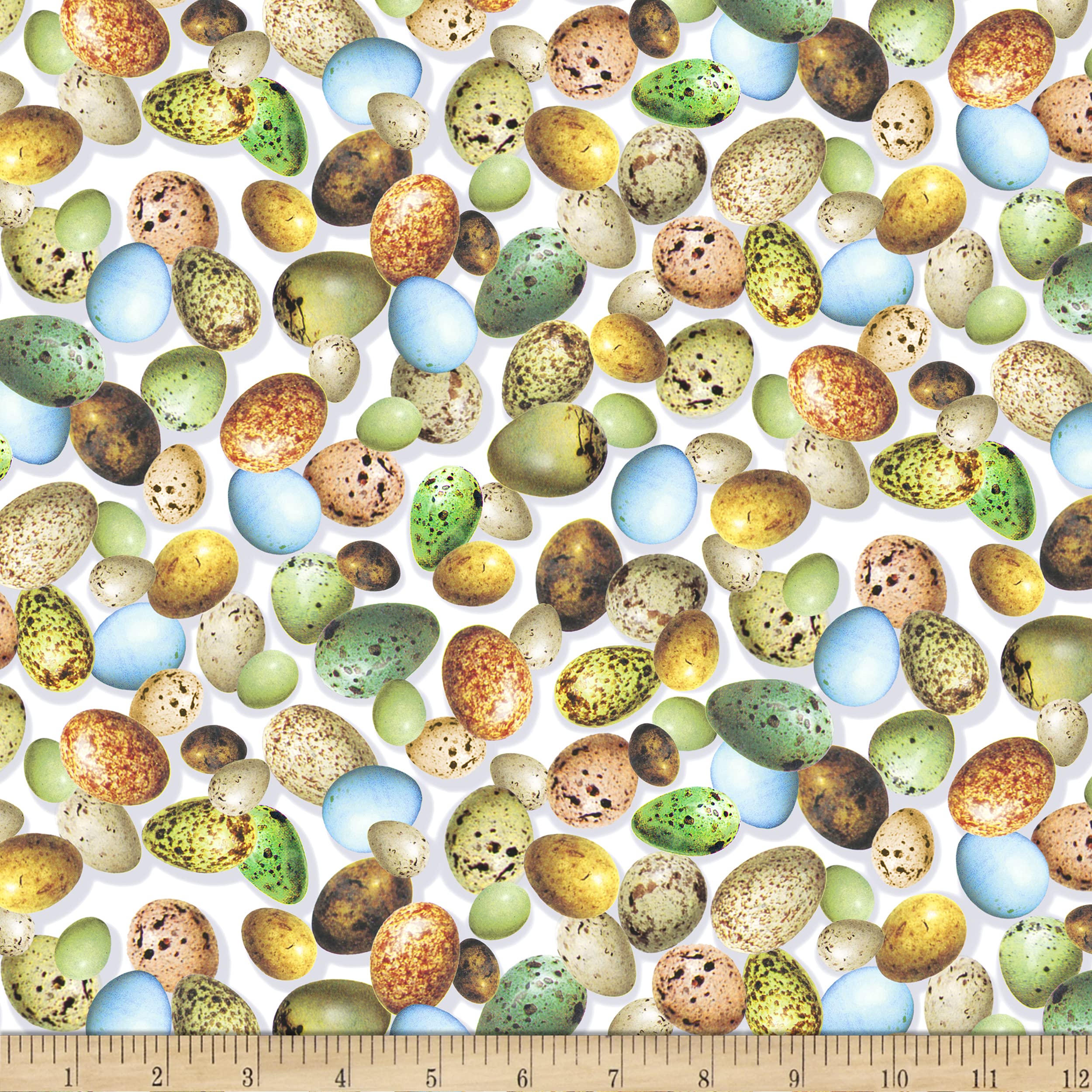 QT Fabrics Hummingbird Garden Eggs White Cotton Fabric by the Yard - Perfect for Quilting, Dressmaking, and Home Decor Projects