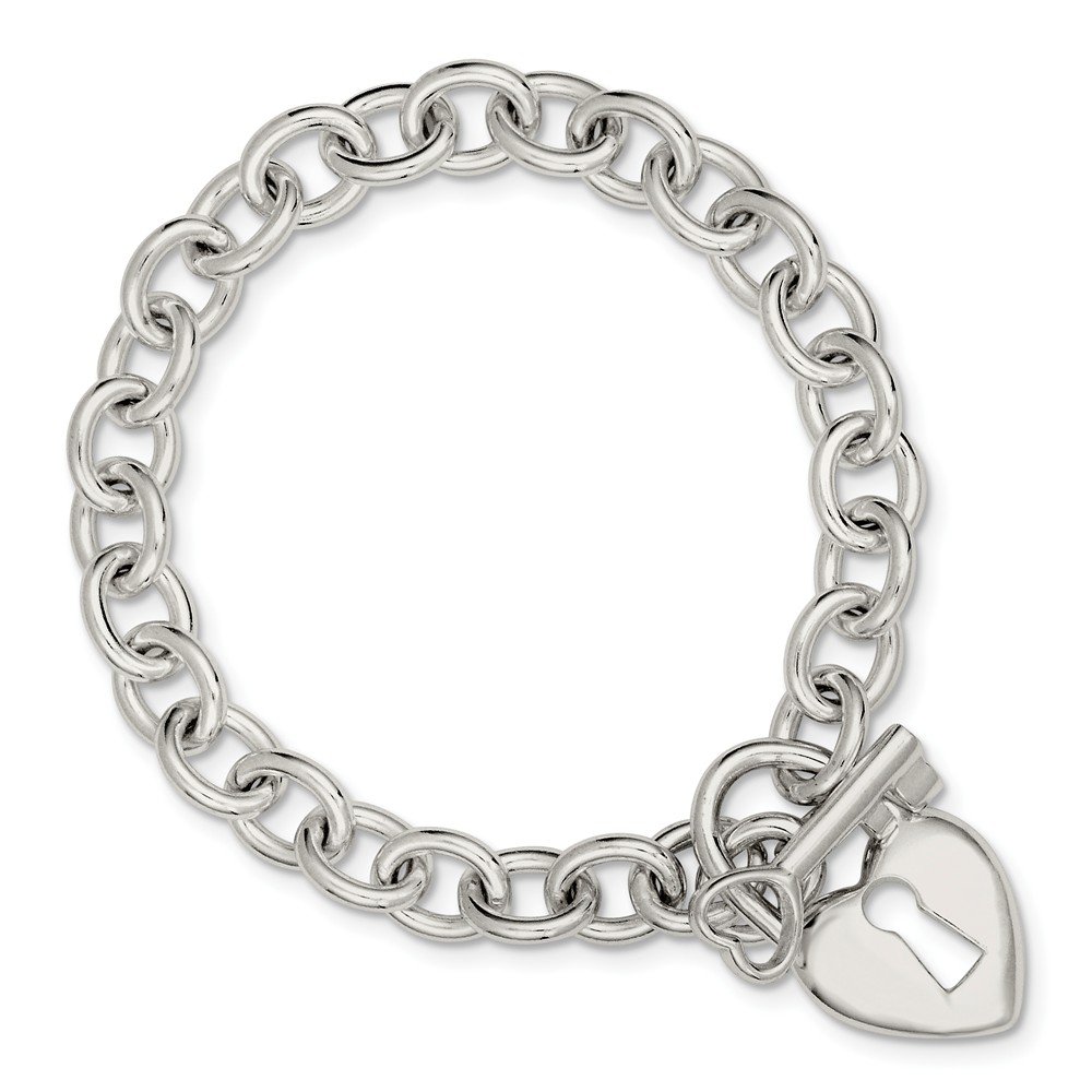 925 Sterling Silver Heart & Key Bracelet - 8.5 Inch Adjustable Charm Bracelet for Women, Gift for Her, Valentine's Day, Anniversary & Everyday Wear