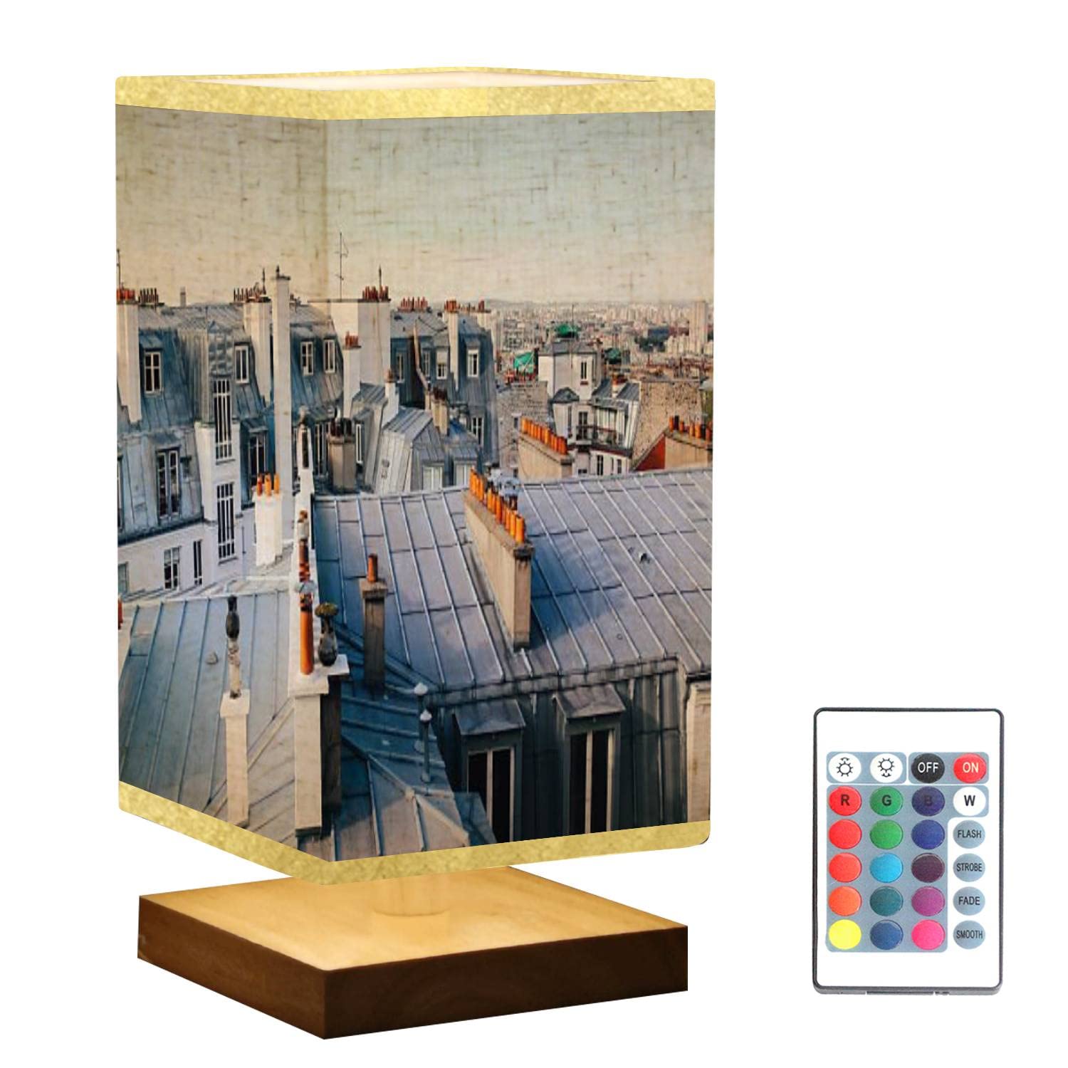 Square Bedside Table Lamp with Wooden Base & Flaxen Fabric Shade - Dimmable Nightstand Lamp for Bedroom, Living Room | Parisian Apartment Rooftop Inspired Decor | Perfect for Reading, Relaxing & Creating Cozy Ambiance