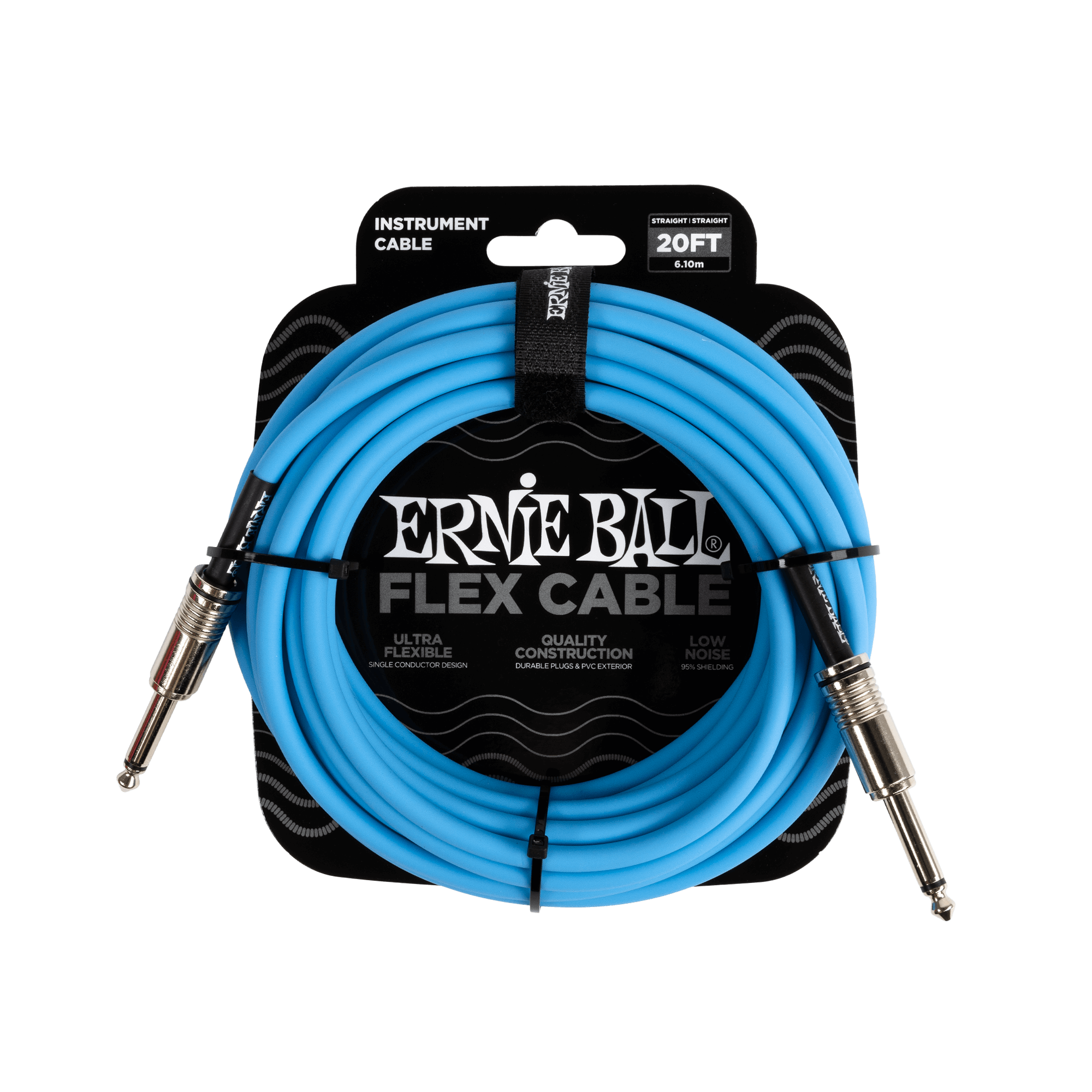 Ernie Ball Flex Instrument Cable 20Ft Straight to Straight Blue - High-Quality Guitar & Bass Cable for Live Performances, Studio Recording & Home Practice