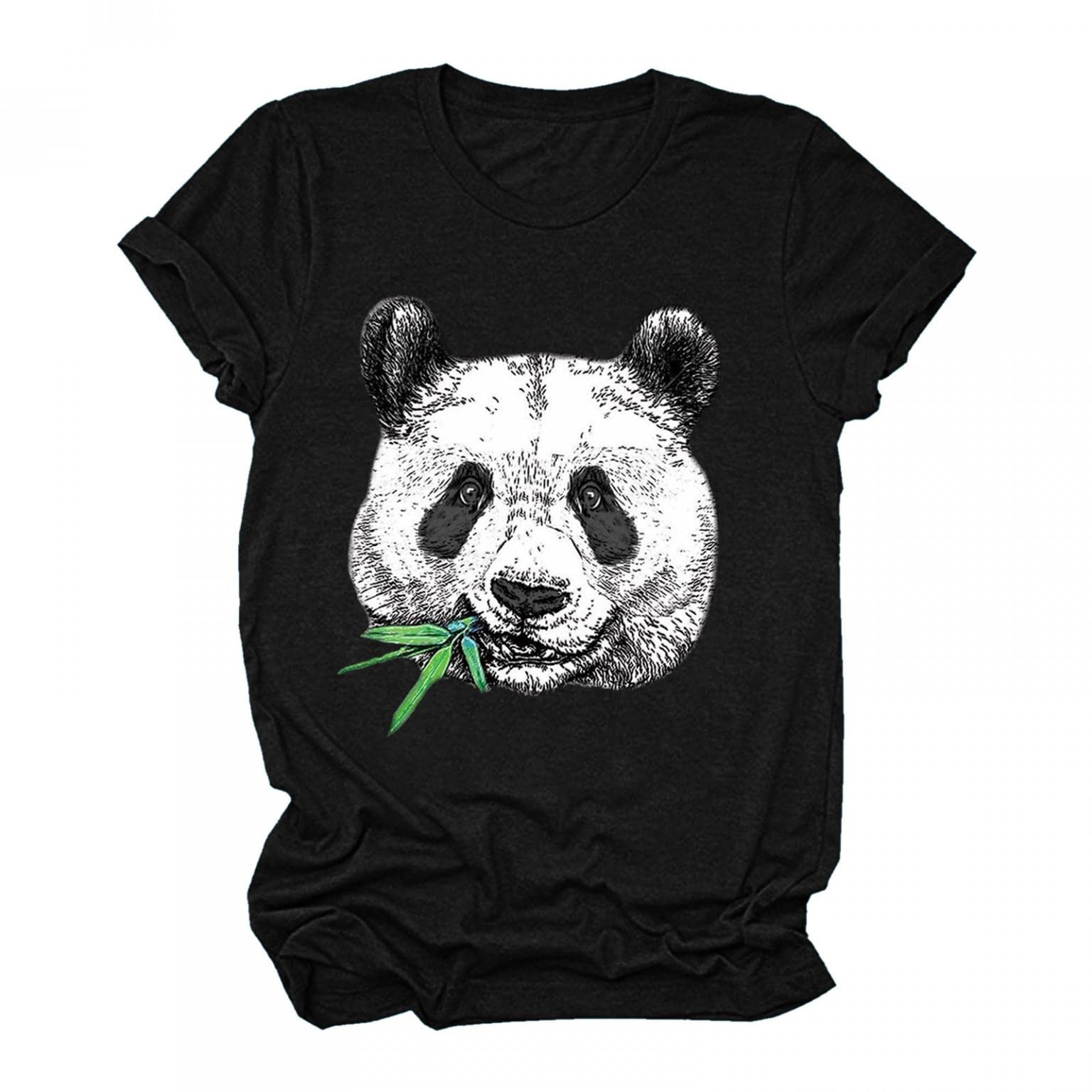 Women's Cute Panda Printed Graphic Tee - Short Sleeve O-Neck Casual Tunic Blouse for Women | Perfect for Everyday Wear, Weekend Outings & Casual Office Looks