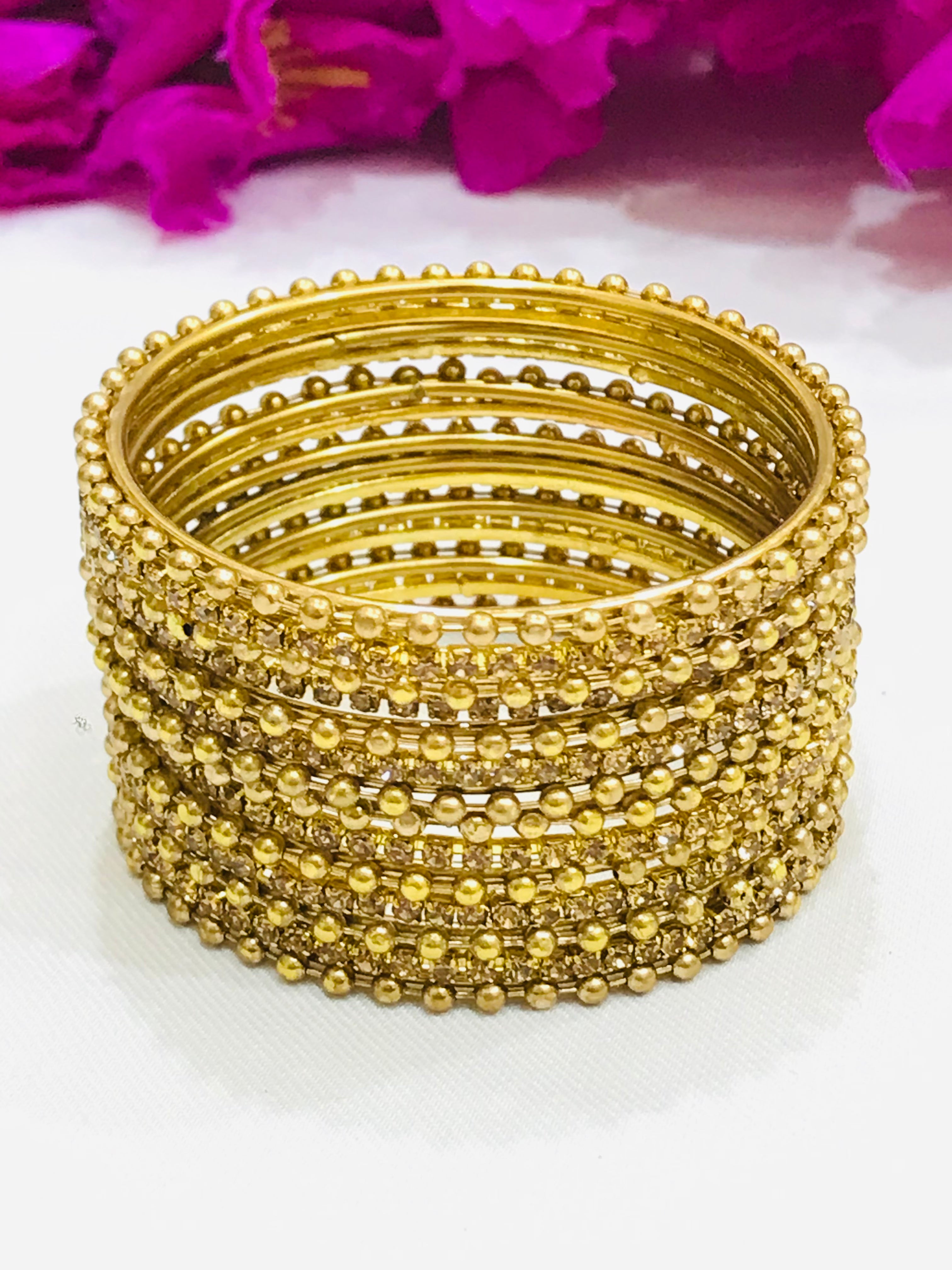 Elegant Gold-Tone Dot Design Metal Bangle Bracelet Set for Women & Girls - Perfect for Parties, Weddings & Everyday Fashion Accessories