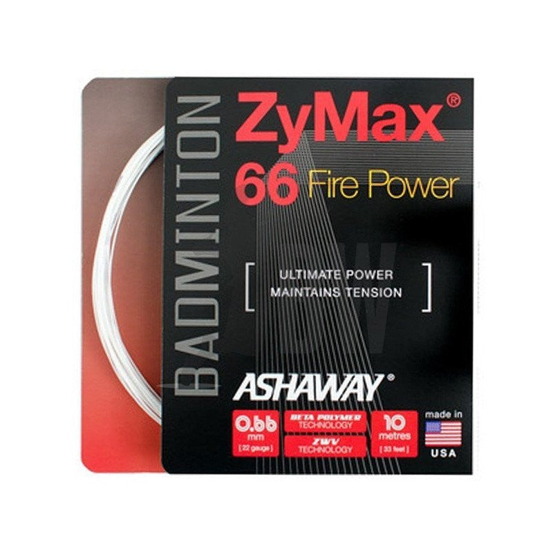 Ashaway ZyMax 66 Fire Power (0.66mm) High-Performance Badminton String - Perfect for Competitive Play & Tournament Matches