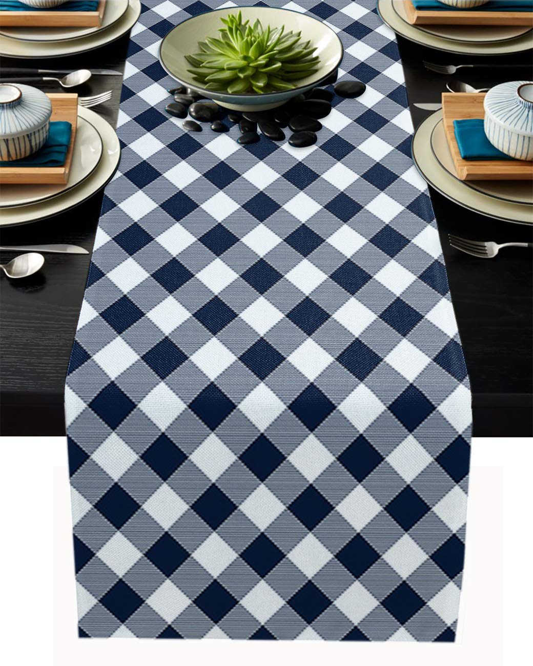 72 Inch Long Navy Blue Lattice Table Runner - Farmhouse Pastoral Style Decorative Cover for Dining Table, Coffee Table, Dresser | Perfect for Holiday Parties, Weddings & Home Decor
