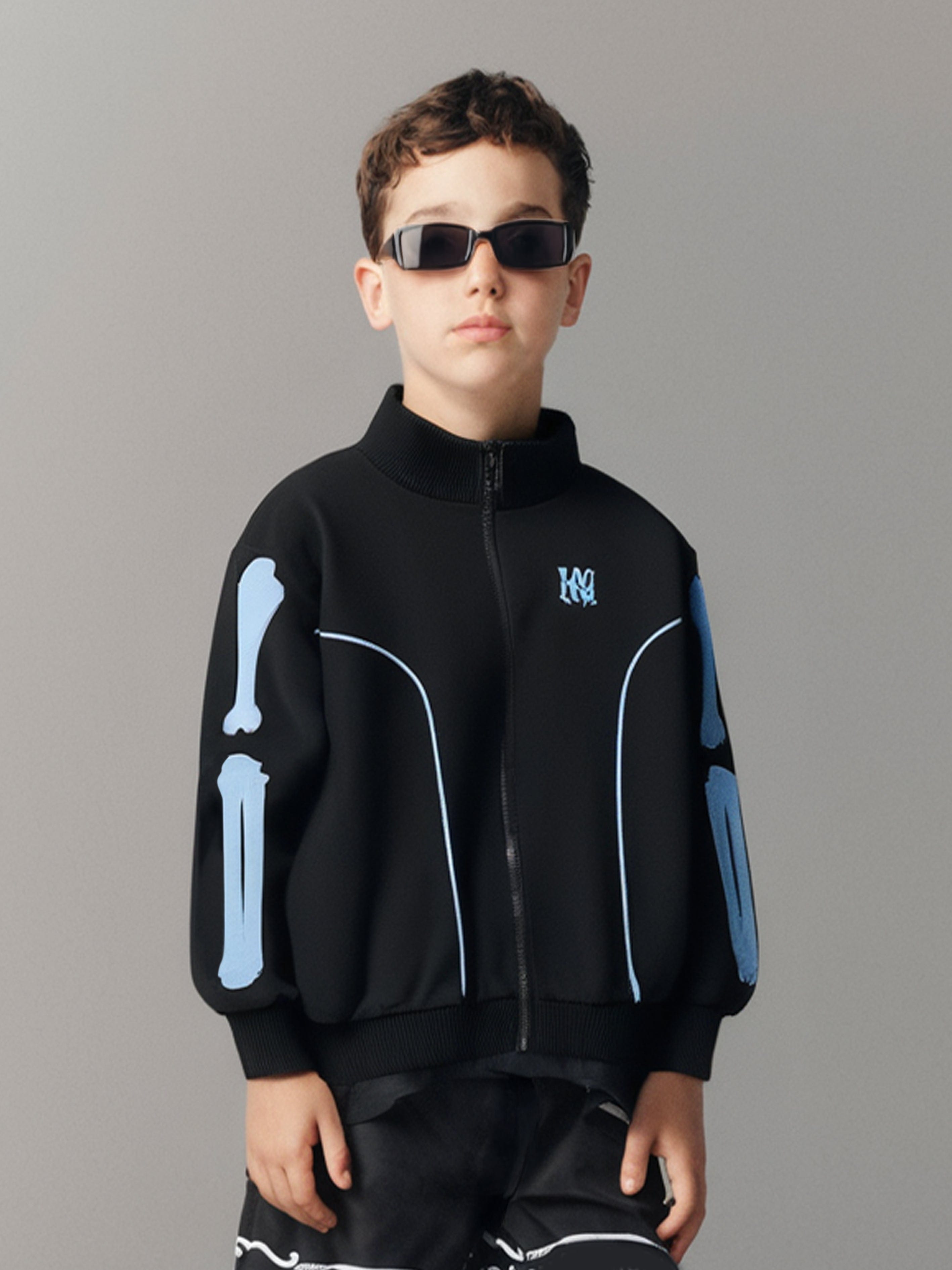 Amiri Kids Bones Track Jacket - Black | Stylish Athletic Jacket for Boys & Girls | Perfect for School, Sports & Casual Outings