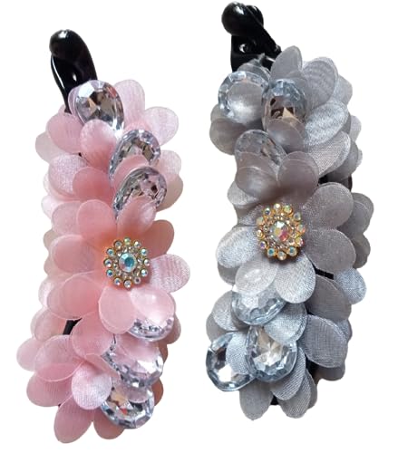 Banana Stone Clips - Multi Color Hair Clips (Pack of 2, Pink & Grey) for Women & Girls - Perfect for School, Work, and Everyday Hairstyles