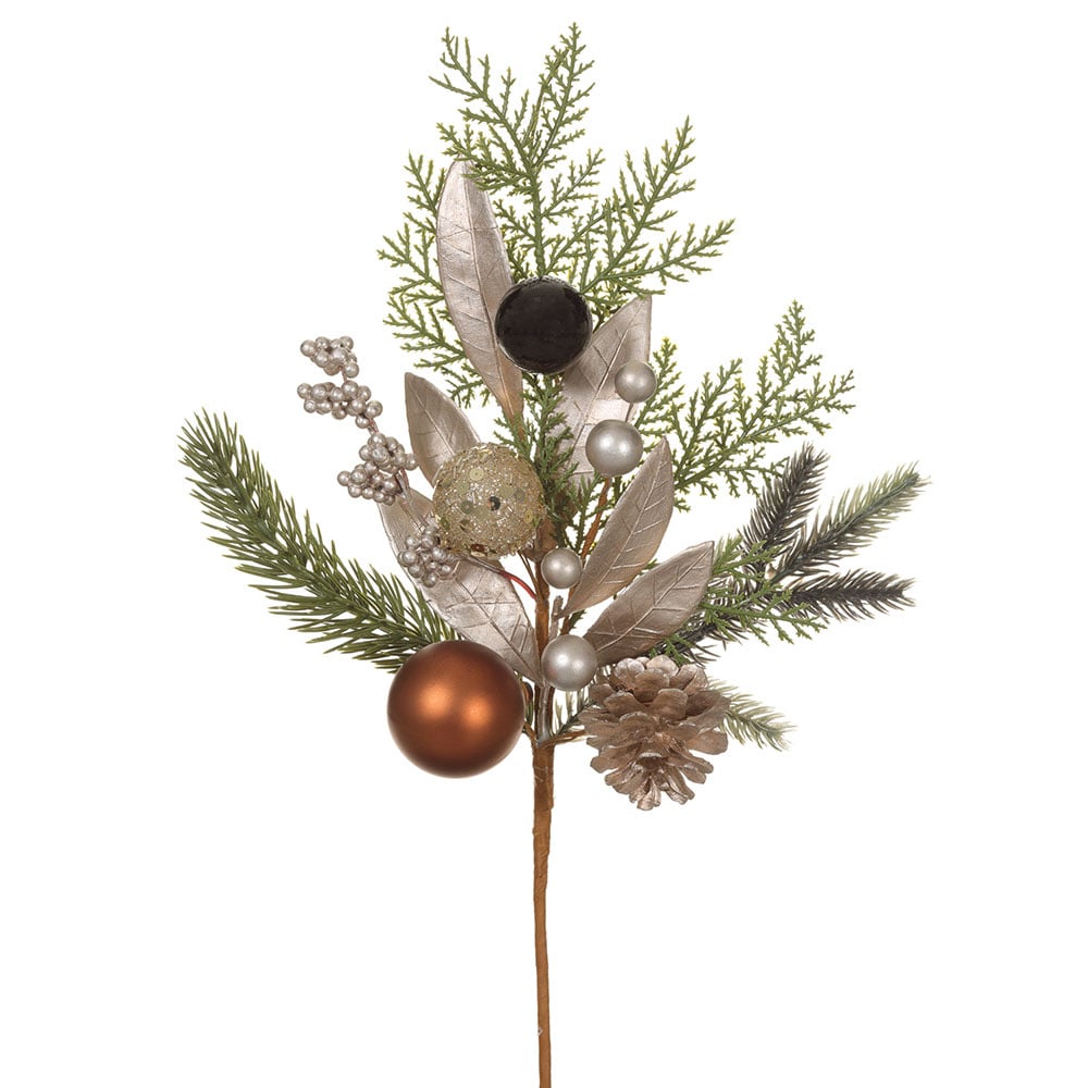 16 Pack Artificial Christmas Ornament Balls, Pinecones & Pine Stems - Gold and Green Holiday Decor for Tree, Wreath, Garland & Home Decoration