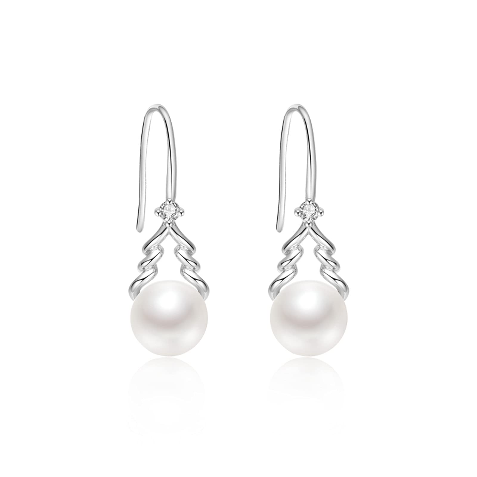 Elegant Freshwater Pearl Drop Earrings for Women - 7-8mm White Steamed Bun Shaped Pearls with S925 Silver Hooks | Perfect for Weddings, Parties & Everyday Wear