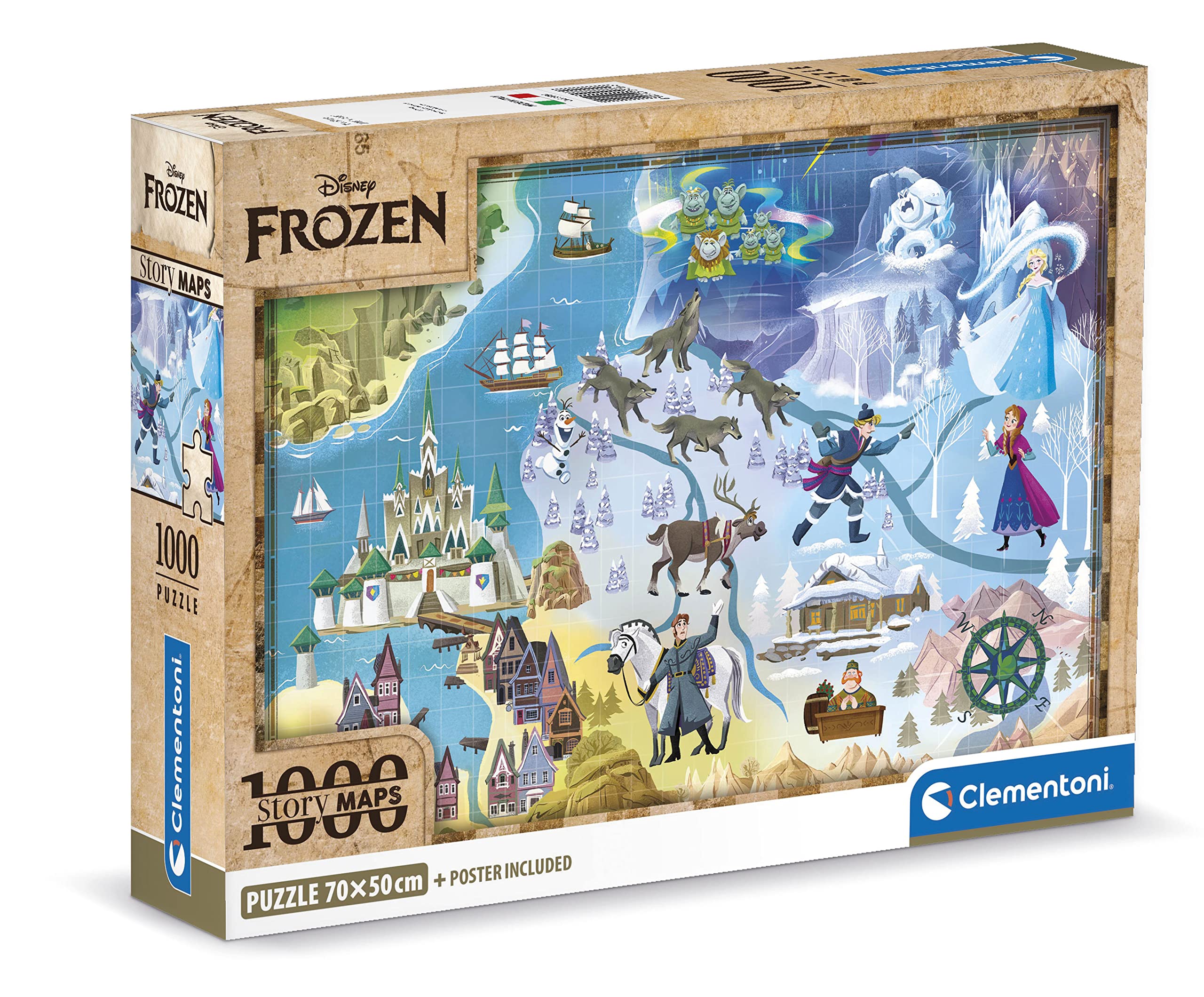 Clementoni 39784 Disney Frozen Maps 1000-Piece Jigsaw Puzzle for Adults - Made in Italy - Perfect for Home Decor, Gifts & Relaxation