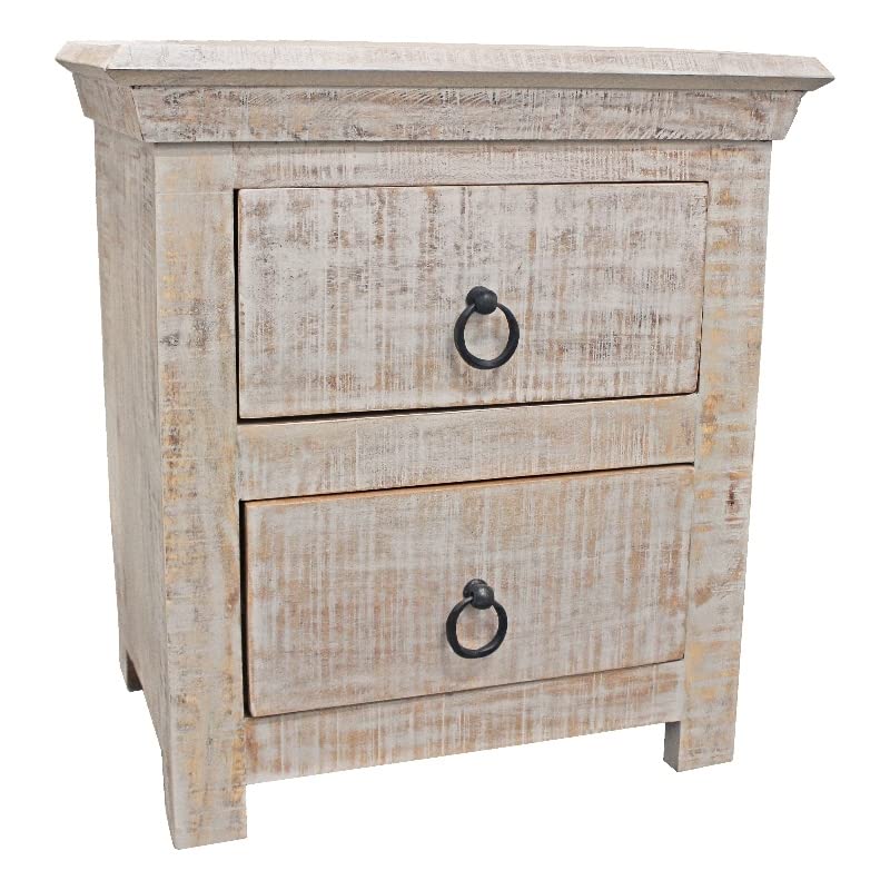 MOTI Troy Solid Wood 2 Drawer Nightstand in Gray - Modern Bedside Table for Bedroom, Living Room & Guest Room Storage
