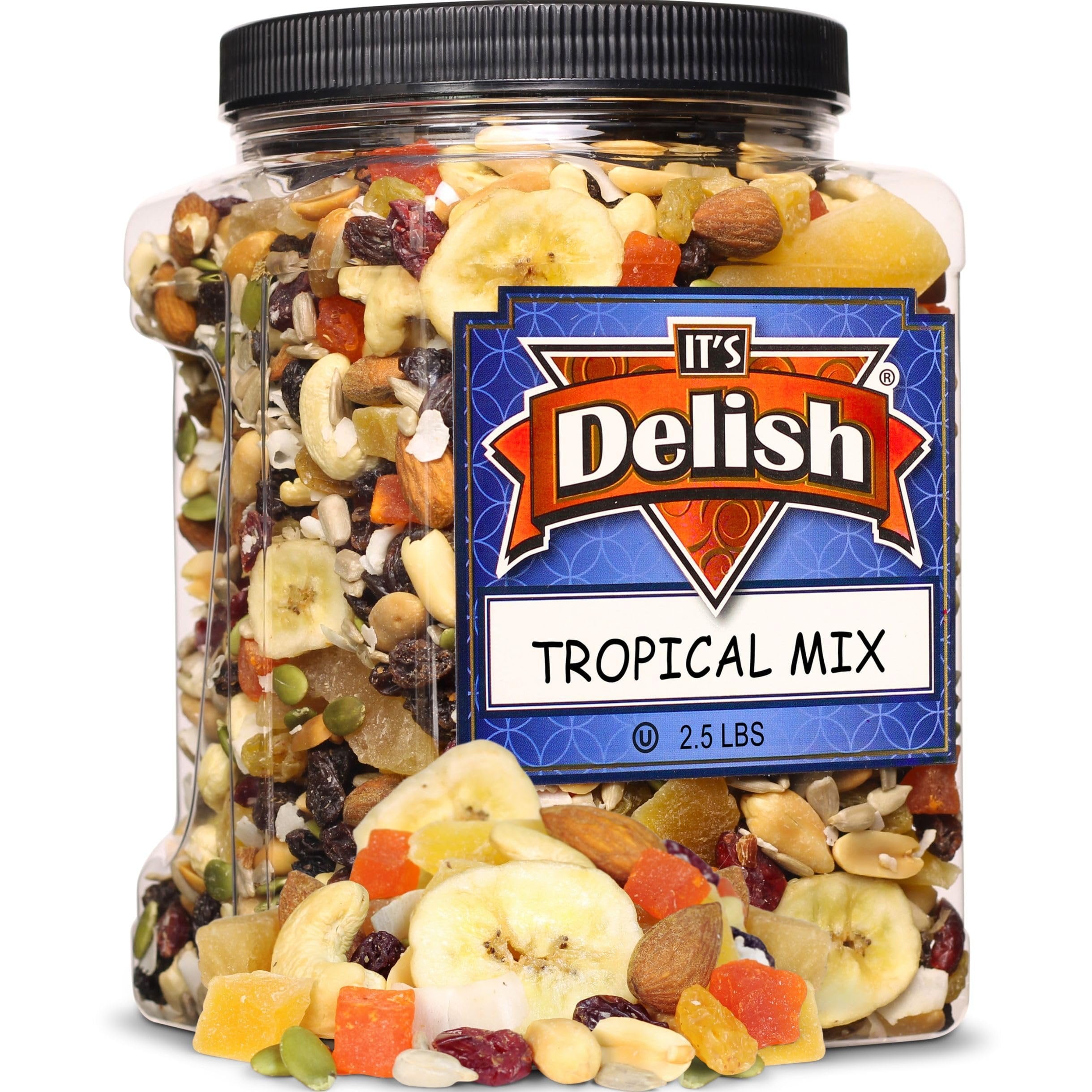 Tropical Fruit and Nut Trail Mix - Healthy Snack with Almonds, Cashews, Mango & Coconut - 2.5 lbs Bulk Resealable Jar - Perfect for Hiking, Office Snacks & Road Trips