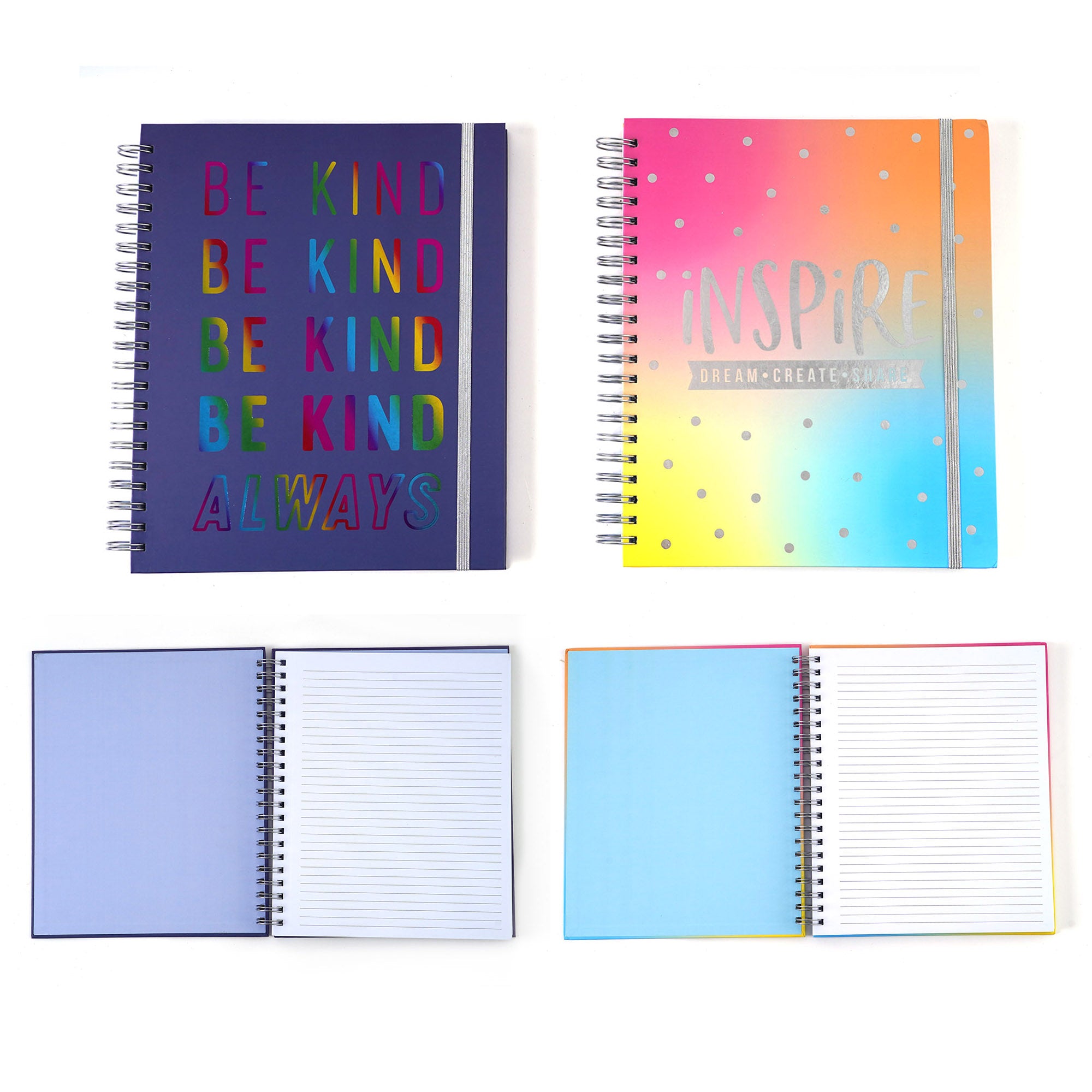 120 Sheet/240 Page Mega Spiral Hardcover Notebook with Heart Stamp - Be Kind Inspirational Design, 11.25x9.25 Inches, 2 Beautiful Patterns - Perfect for Journaling, School, Office & Creative Writing