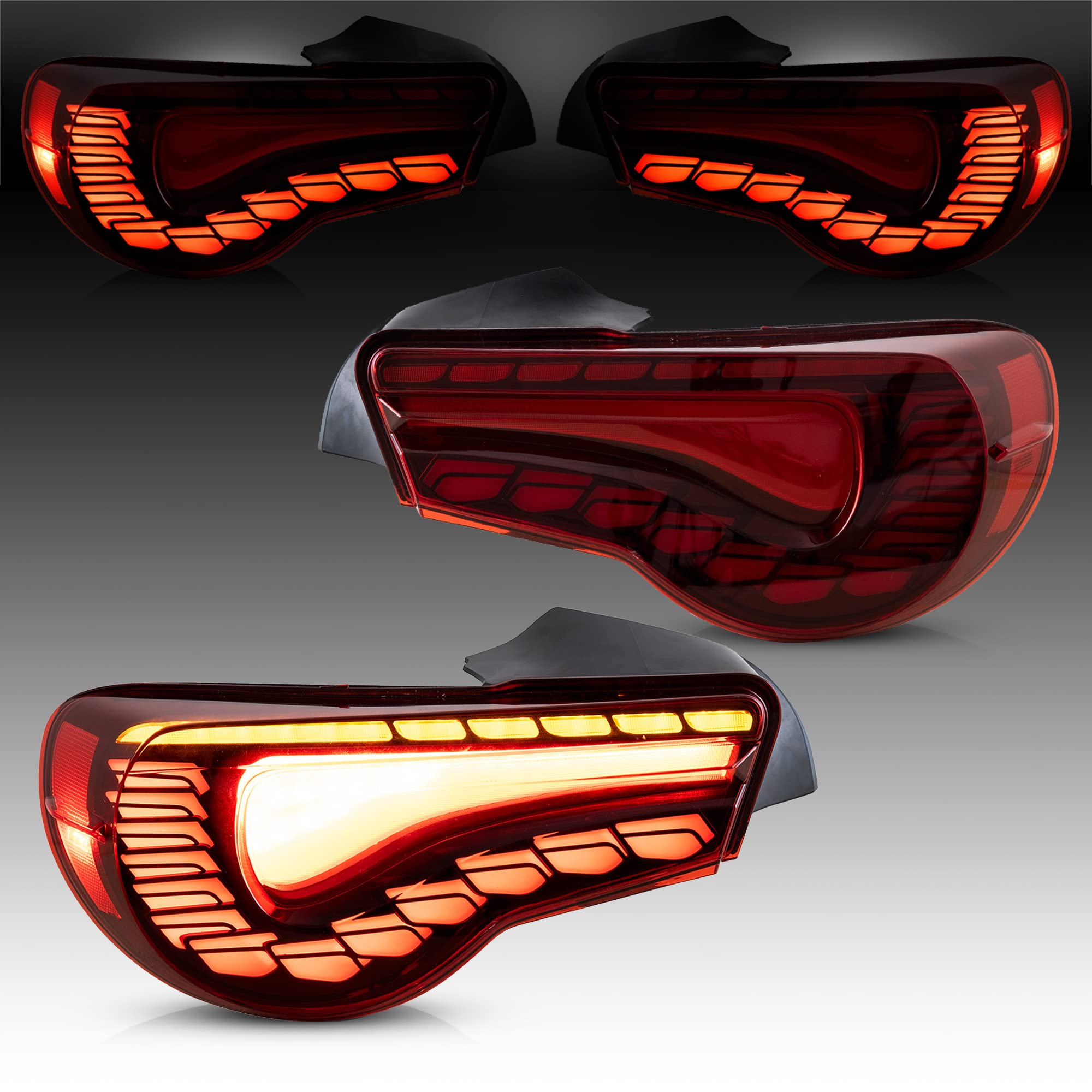 VLAND OLED Red Tail Lights for Toyota 86 GT86 2012-2020, Subaru BRZ 2013-2020, Scion FR-S 2013-2020 - Dragon Scales Dynamic Running Lights with Sequential Turn Signals - Perfect for Car Enthusiasts & Night Driving Upgrades