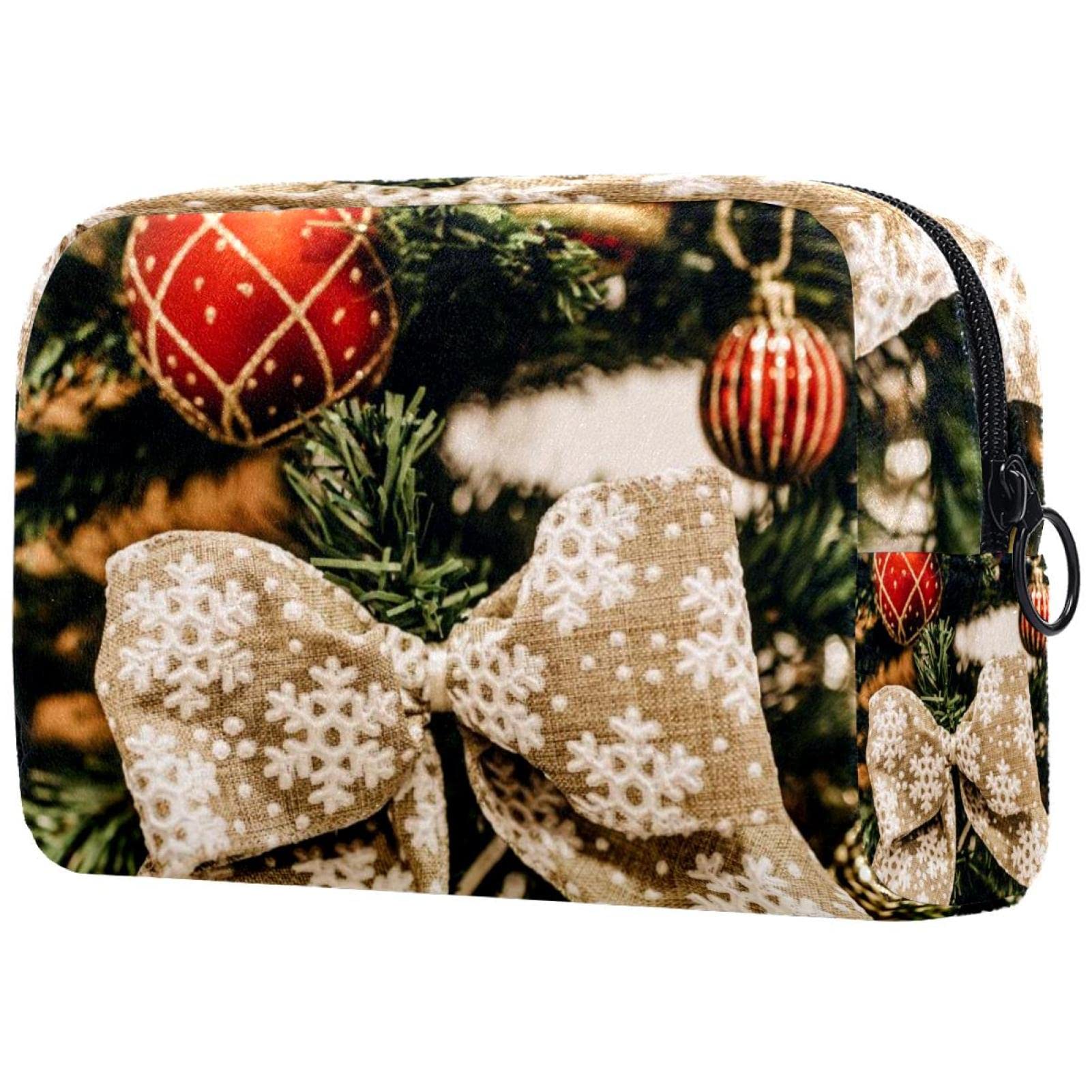 Large Cosmetic Bags for Women with Christmas Bow Design - Travel Makeup Pouch & Toiletry Organizer with Zipper - Perfect for Holiday Gifts, Airplane Carry-on, and Daily Beauty Storage