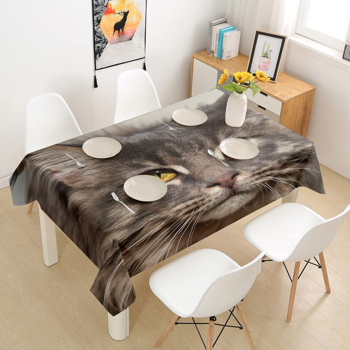 Washable Cat Print Tablecloth - Cool Cats Design for Dining, Picnic & Home Decor - Durable Rectangle Table Cover (55 x 71 Inch) | Perfect for Parties, Outdoor Events & Kitchen Decorations
