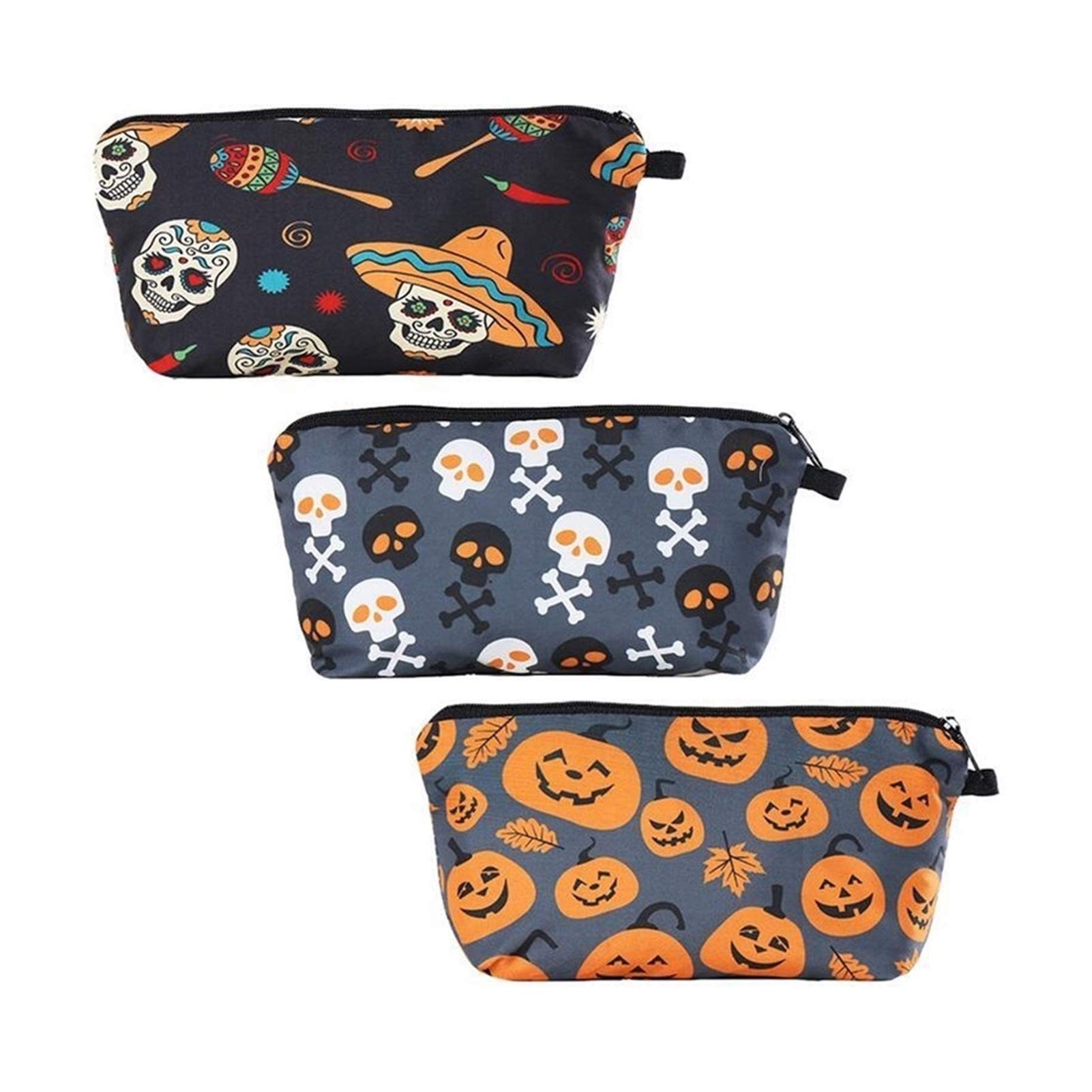 Halloween Candy Treat Basket Set - 3 Pack Halloween Themed Cosmetic Makeup Bags with Zipper, Waterproof Toiletry Pouch & Multifunctional Storage Organizer for Makeup Brushes, Jewelry, Travel Essentials | Perfect for Trick-or-Treating, Costume Parties & Holiday Gift Giving