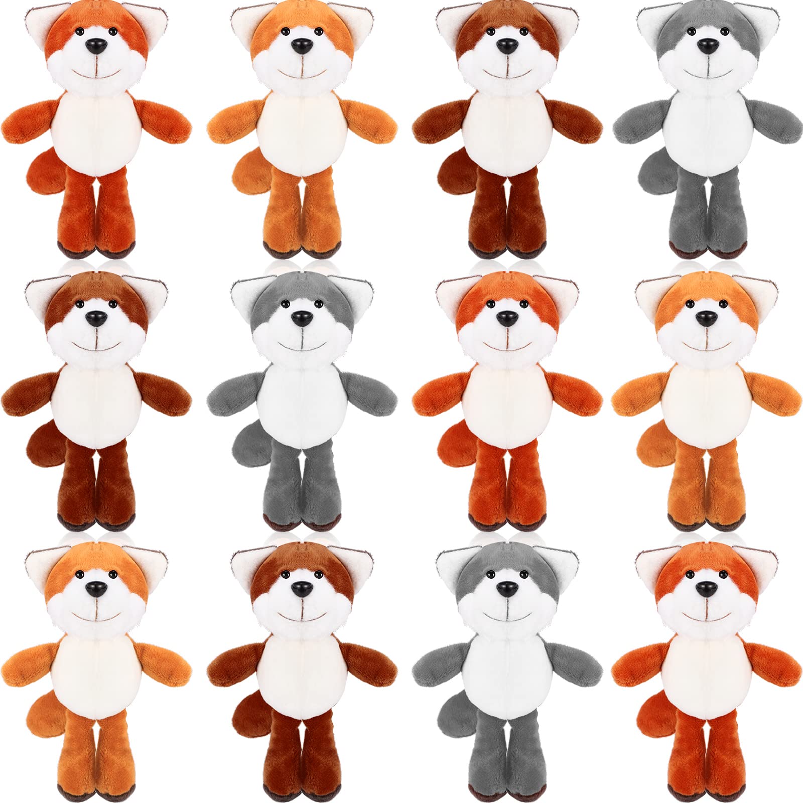 12 Pack Mini Plush Animal Toys - 4 Inch Cute Stuffed Turtle, Puppy, Dog, Pig Keychain Pendants for Birthday Party Favors, DIY Home Decor & Handbag Charms (Fox Style) | Perfect for Kids Gifts, Party Giveaways & Room Decoration