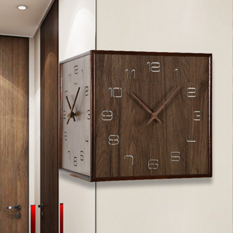 Solid Wood Double-Sided Wall Clock with Silent Movement - Perfect for Living Room, Bedroom, and Office Décor