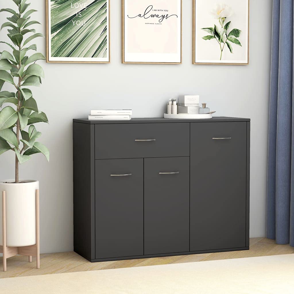Modern Gray Buffet Cabinet with Drawer & Adjustable Shelves - 34.6