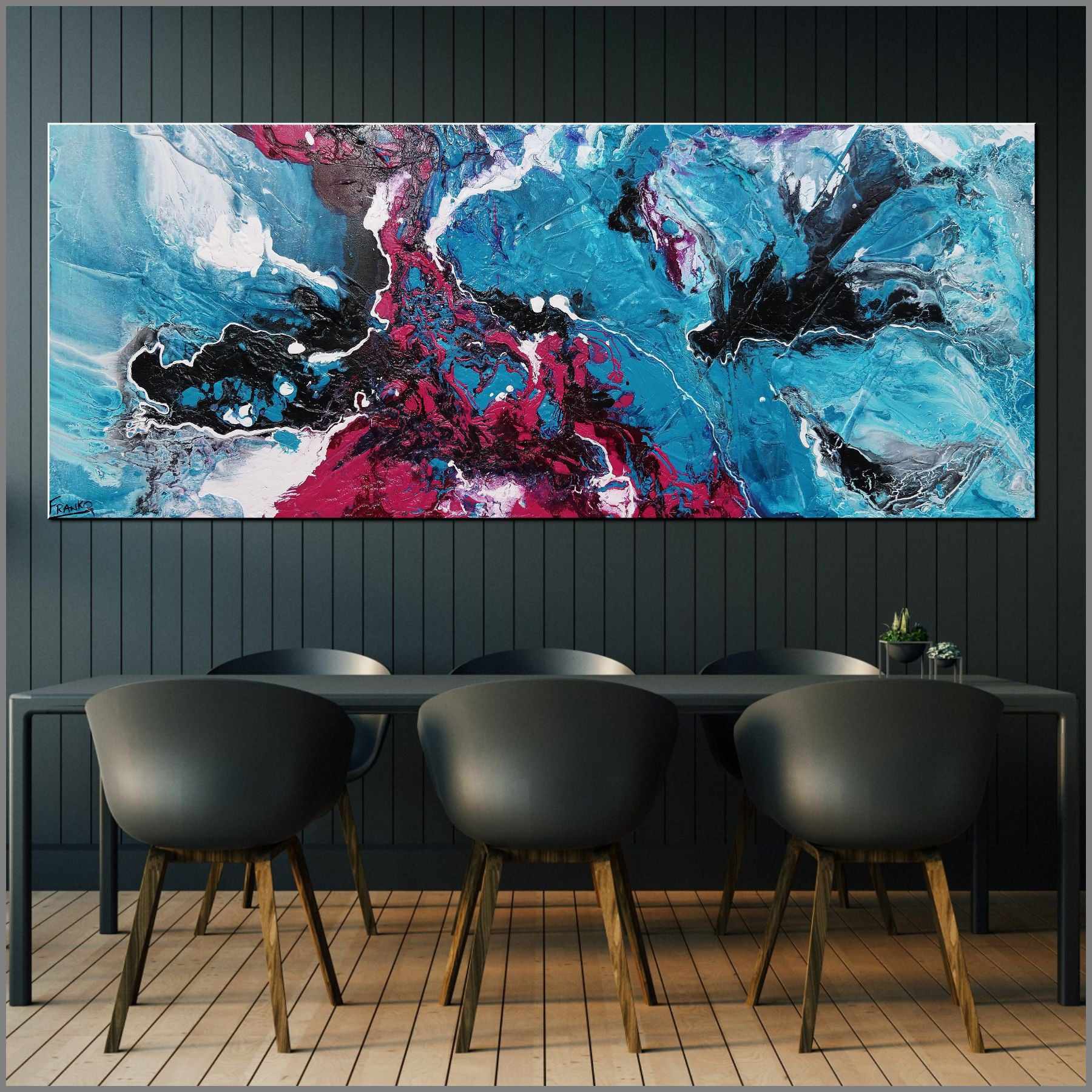 Magenta Seduction 200cm x 80cm Pink Blue Textured Abstract Canvas Art - Modern Wall Decor for Living Room, Bedroom & Office