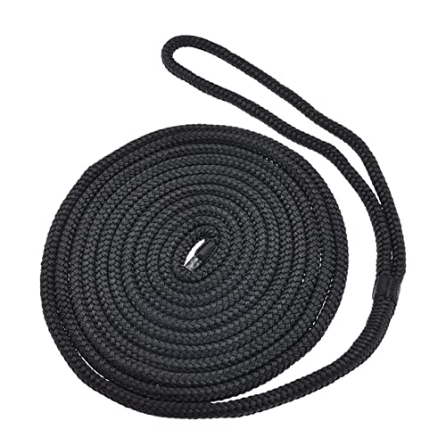 Premium Double Braid Anti-Scratch Boat Mooring Rope with Protective Sleeve - Heavy Duty Dockline for Kayaks, Yachts & Boats - Ideal for Docking, Anchoring & Marine Safety (Black) - Perfect for Christmas Gifts & Watercraft Decorations