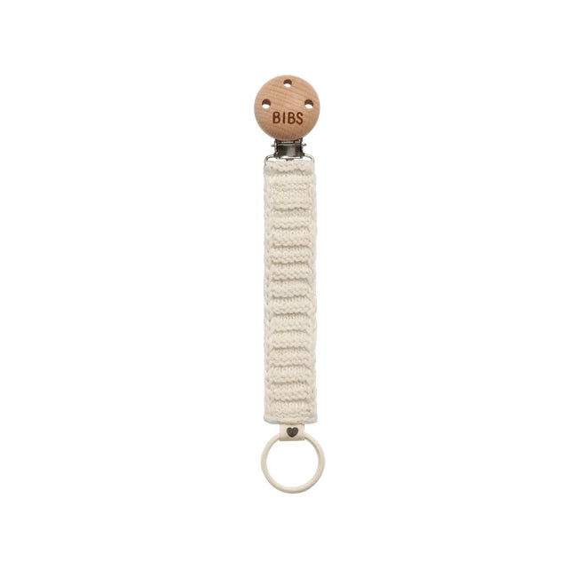Soft Knitted Baby Bibs Pacifier Clip in Ivory - Secure & Stylish Pacifier Holder for Infants - Perfect for Feeding, Teething, and On-the-Go Parenting