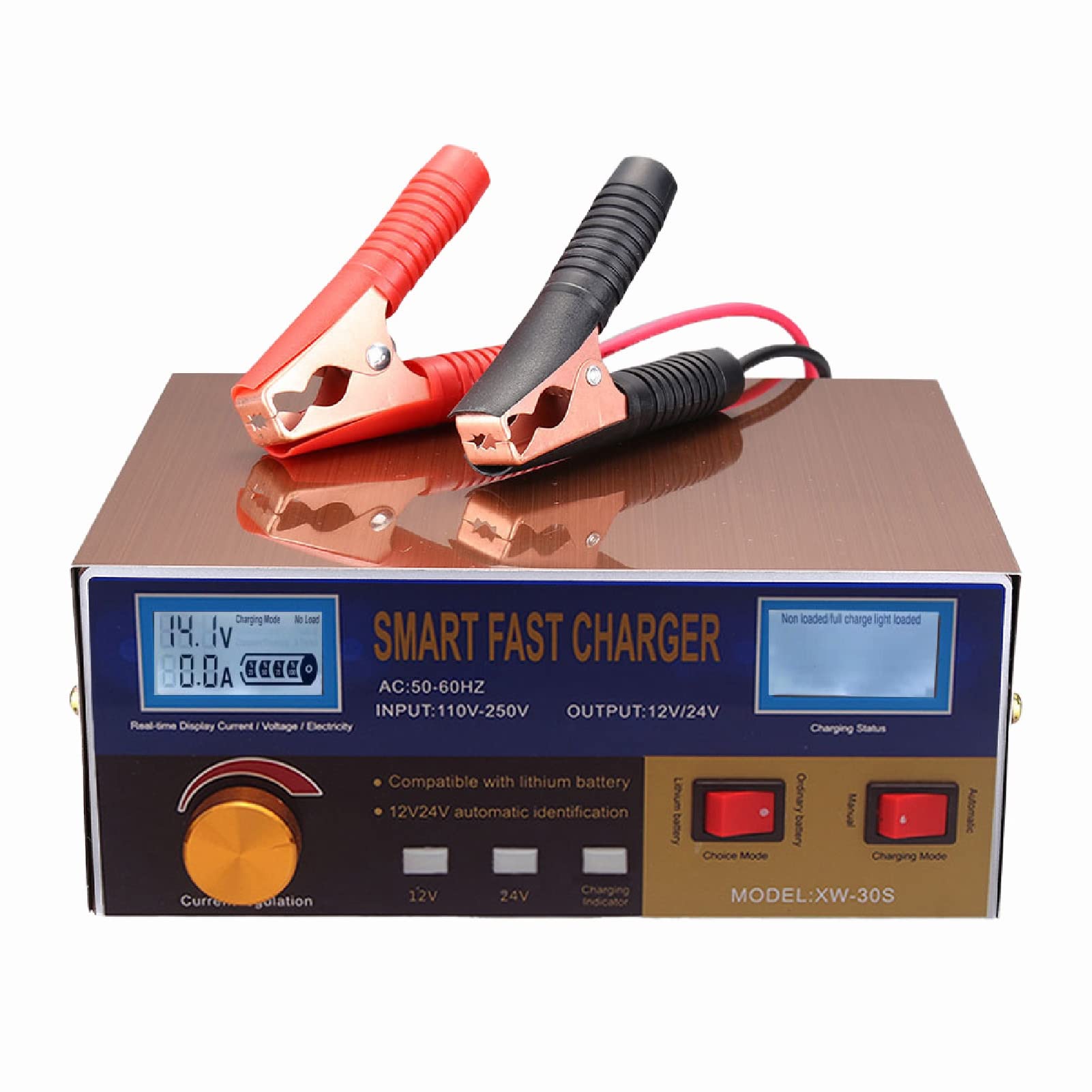 Saterkali 12V 18A High Power Car Battery Charger with LCD Display - Automatic Charging, US Plug - Perfect for Cars, Trucks, SUVs, Motorcycles & Marine Batteries
