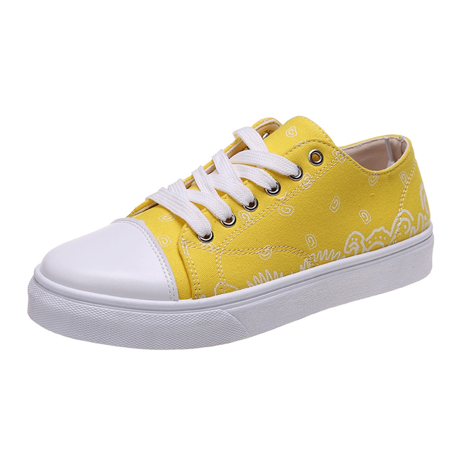 Women's Casual Canvas Sneakers - Floral Cashew Flower Print Lace-Up Flat Shoes for Everyday Wear | Perfect for Walking, Shopping & Outdoor Activities