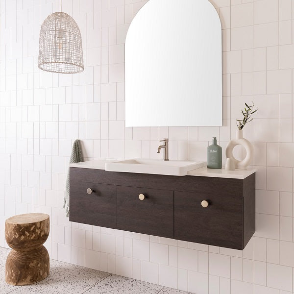 ADP Glacier Pro Semi Recessed Bathroom Vanity Set with Solid Surface Top - 24 Inch Modern Slim Cabinet for Small Spaces, Perfect for Powder Rooms and Guest Bathrooms
