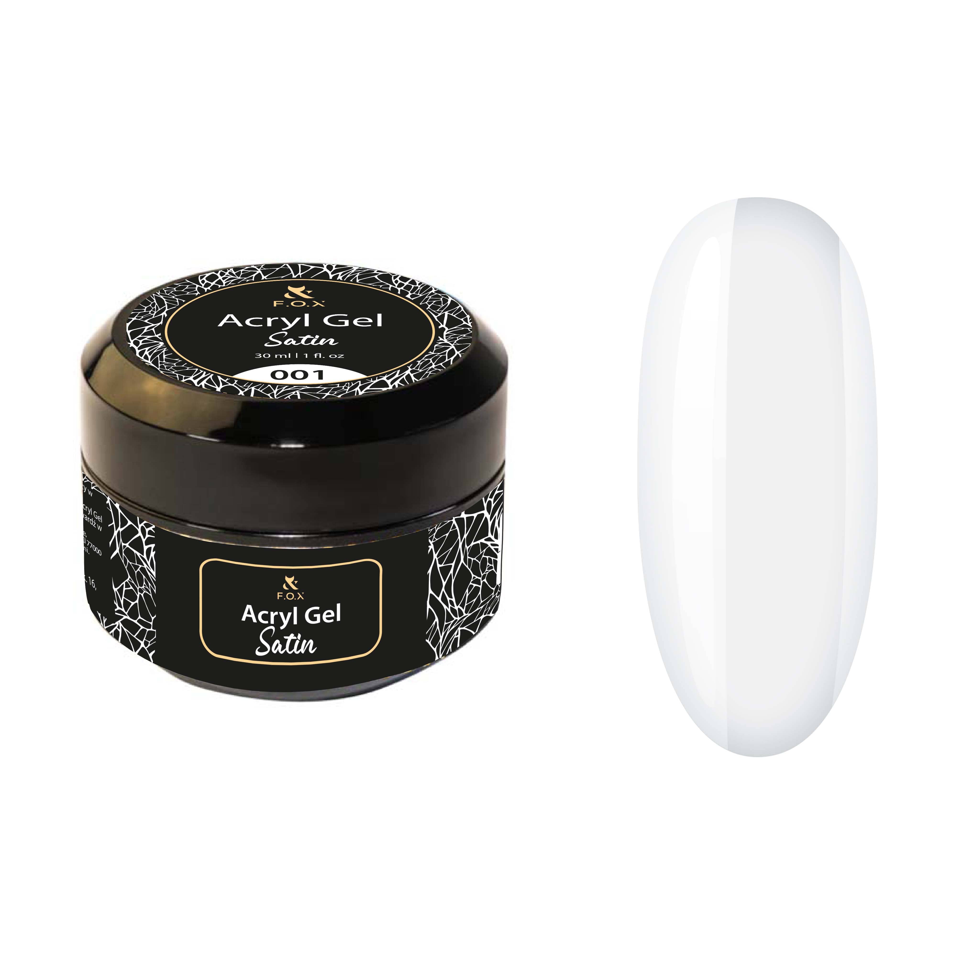 F.O.X Acryl Gel Satin 001 Clear Nail Polish - 30ml Professional UV/LED Gel for Manicures & Nail Art - Perfect for Salon & Home Use