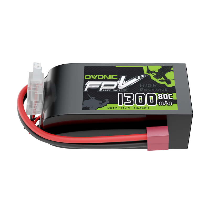 OVONIC 11.1V 80C 1300mAh 3S Lipo Battery with T Plug - High Performance RC Battery for 3S Freestyle Racing Drones, Fixed Wing FPV Planes - Perfect for FPV Racing, Aerial Photography & Long Flight Time