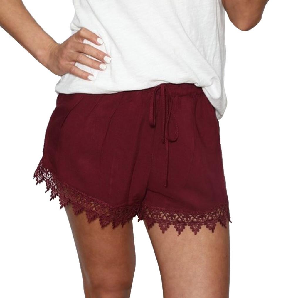 WOCACHI Women's Lace Short Pajama Pants - Red for Sleep & Lounge
