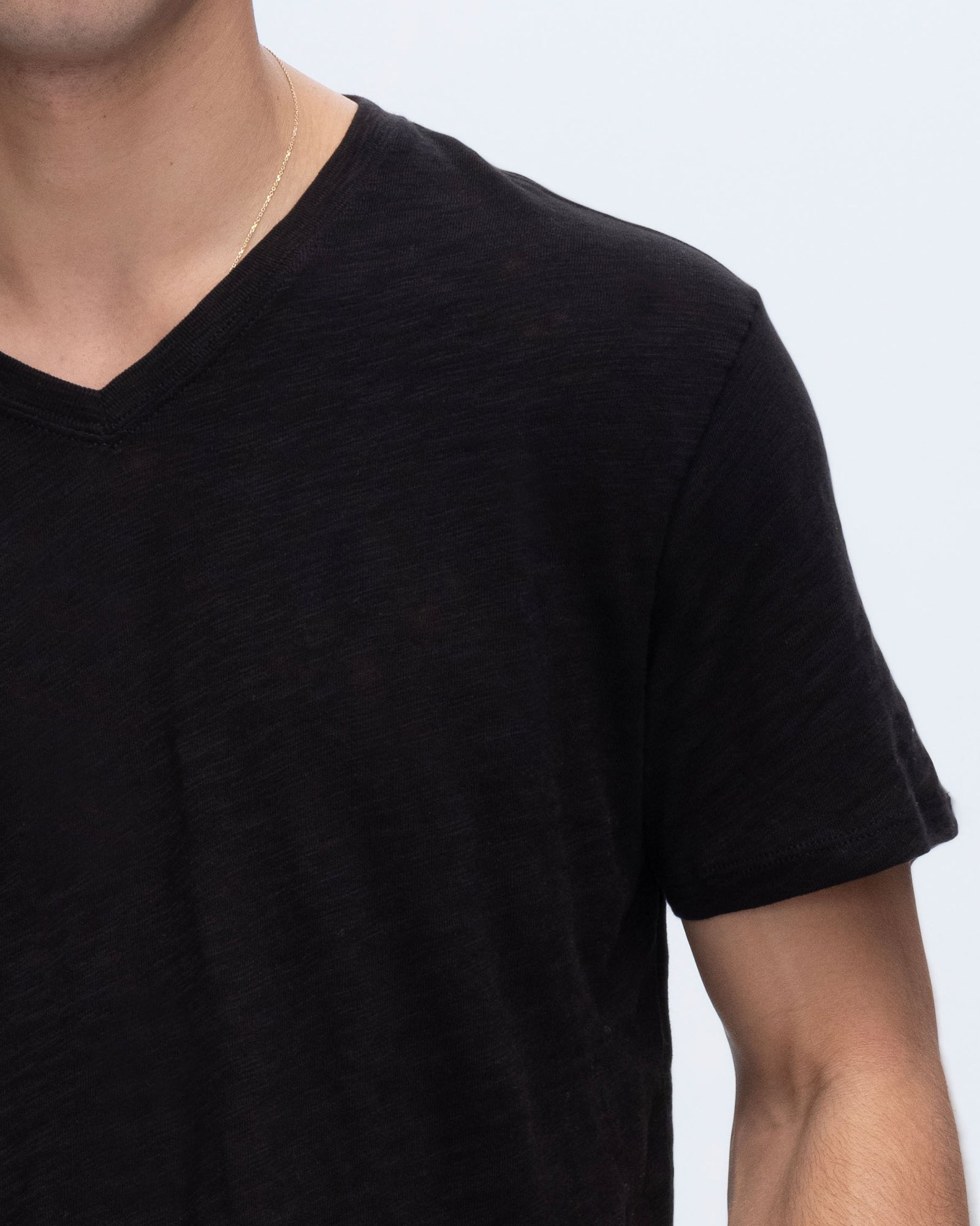Slub Jersey V-Neck T-Shirt for Men - Soft & Comfortable Black Tee - Casual Wear, Layering & Everyday Outfits