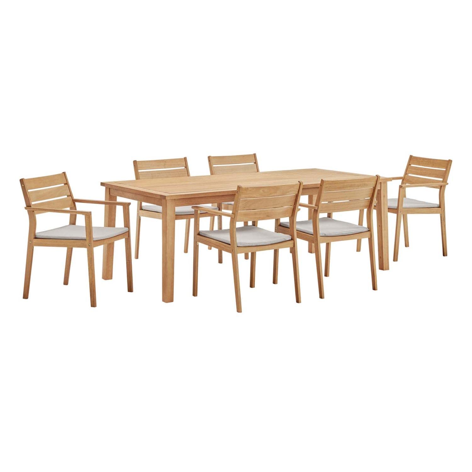 Modway EEI-3839-NAT-TAU-SET Viewscape 5-Piece Dining Set - Natural Taupe Wooden Table & Chairs for Patio, Garden, or Outdoor Dining Area