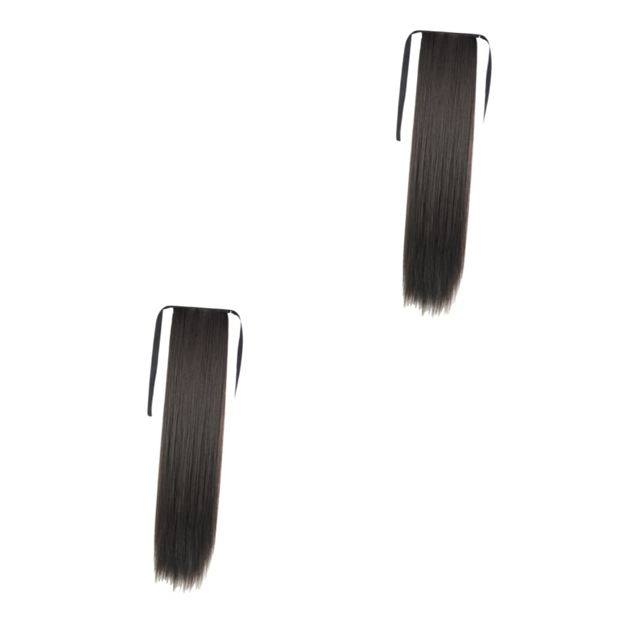 Beaupretty 2pcs Synthetic Straight Hair Ponytail Extensions for Women - Black High Temperature Wire Ponytail Wig with Adjustable Strap | Perfect for Daily Wear, Cosplay, Parties and Special Occasions