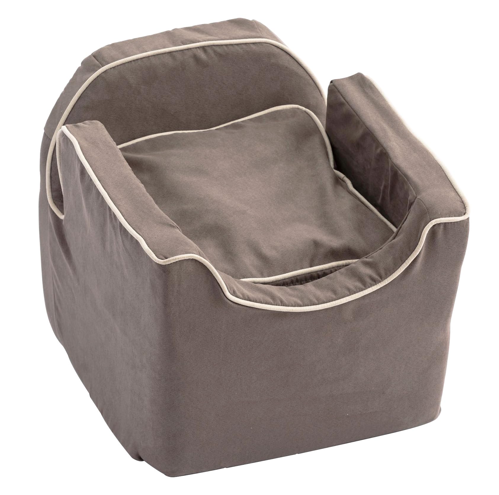 Snoozer Lookout Dog Booster Car Seat for Small Dogs 5-15 lbs - Pet Travel Safety Seat with Harness Strap to Prevent Car Sickness - Dark Chocolate Removable & Machine Washable Cover - Perfect for Road Trips & Vet Visits