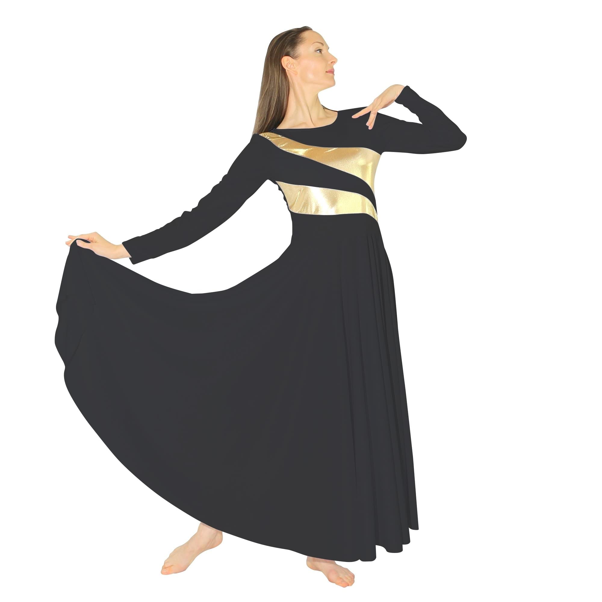 Danzcue Women's Metallic Bicolor Worship Dance Dress - Full Length Praise Dance Dress for Church Performances and Spiritual Events