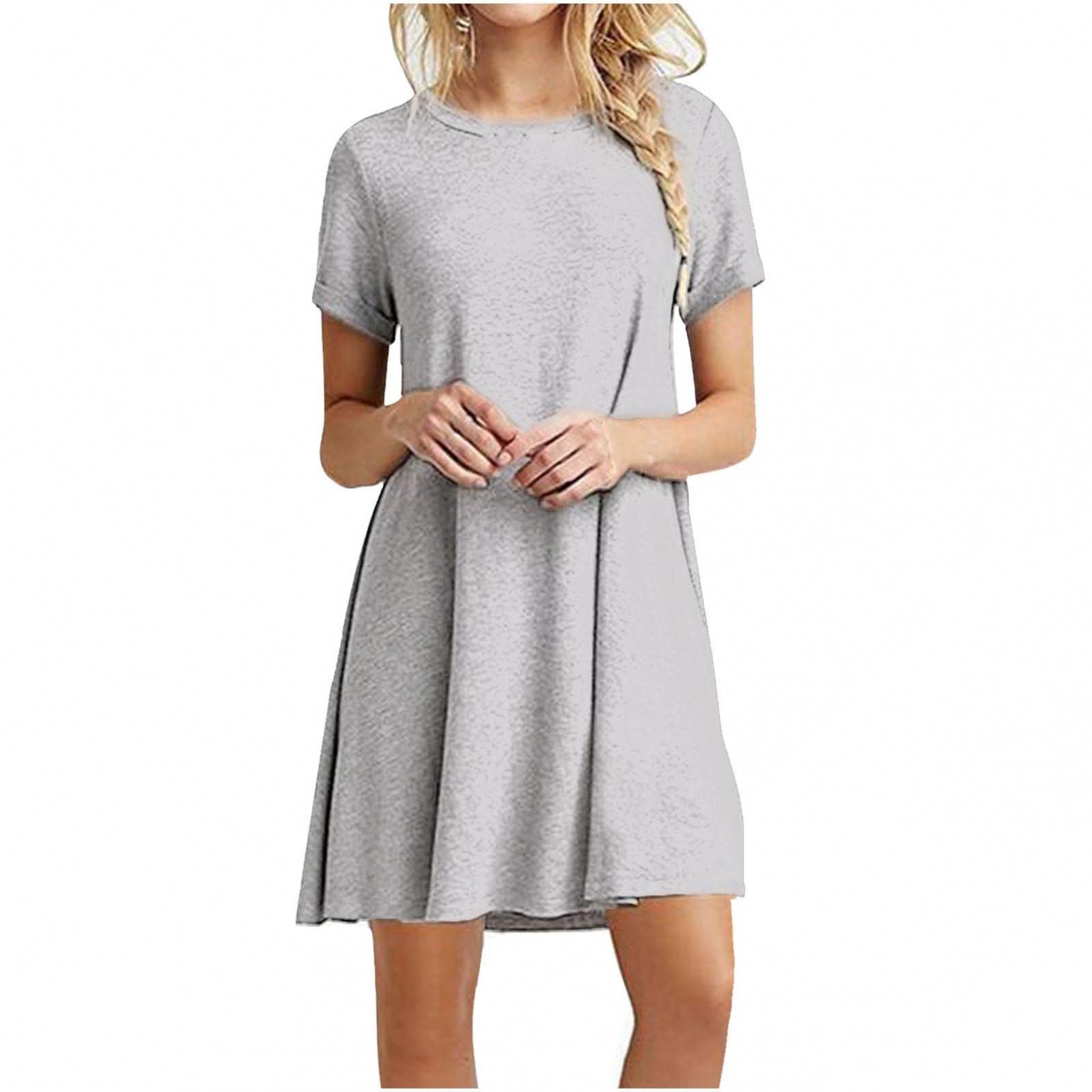 Women's Floral Print Round Neck Short Sleeve Midi Dress - Casual Pencil Tunic Dress for Work, Date Night & Summer Outfits