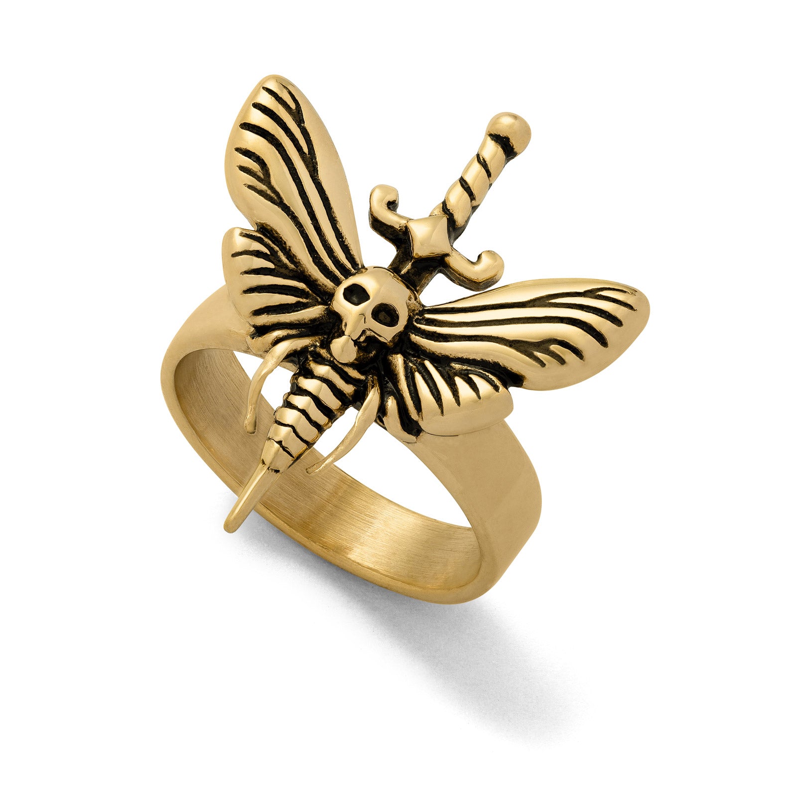 Gold Death's Head Moth Ring - Gothic Jewelry for Women & Men - Perfect for Halloween, Steampunk & Alternative Fashion Accessories