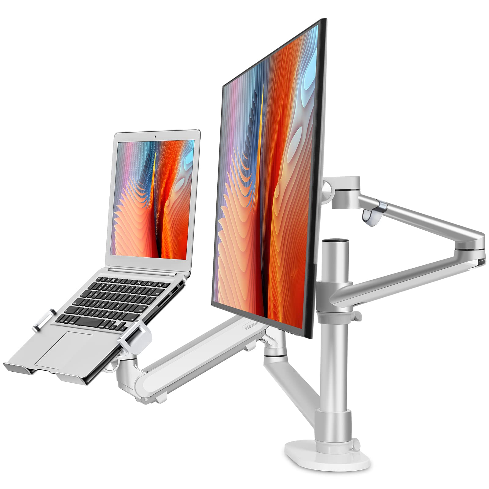 Viozon 2-in-1 Adjustable Dual Monitor Arm & Laptop Stand - Gas Spring Single Arm with Tray for 12-17