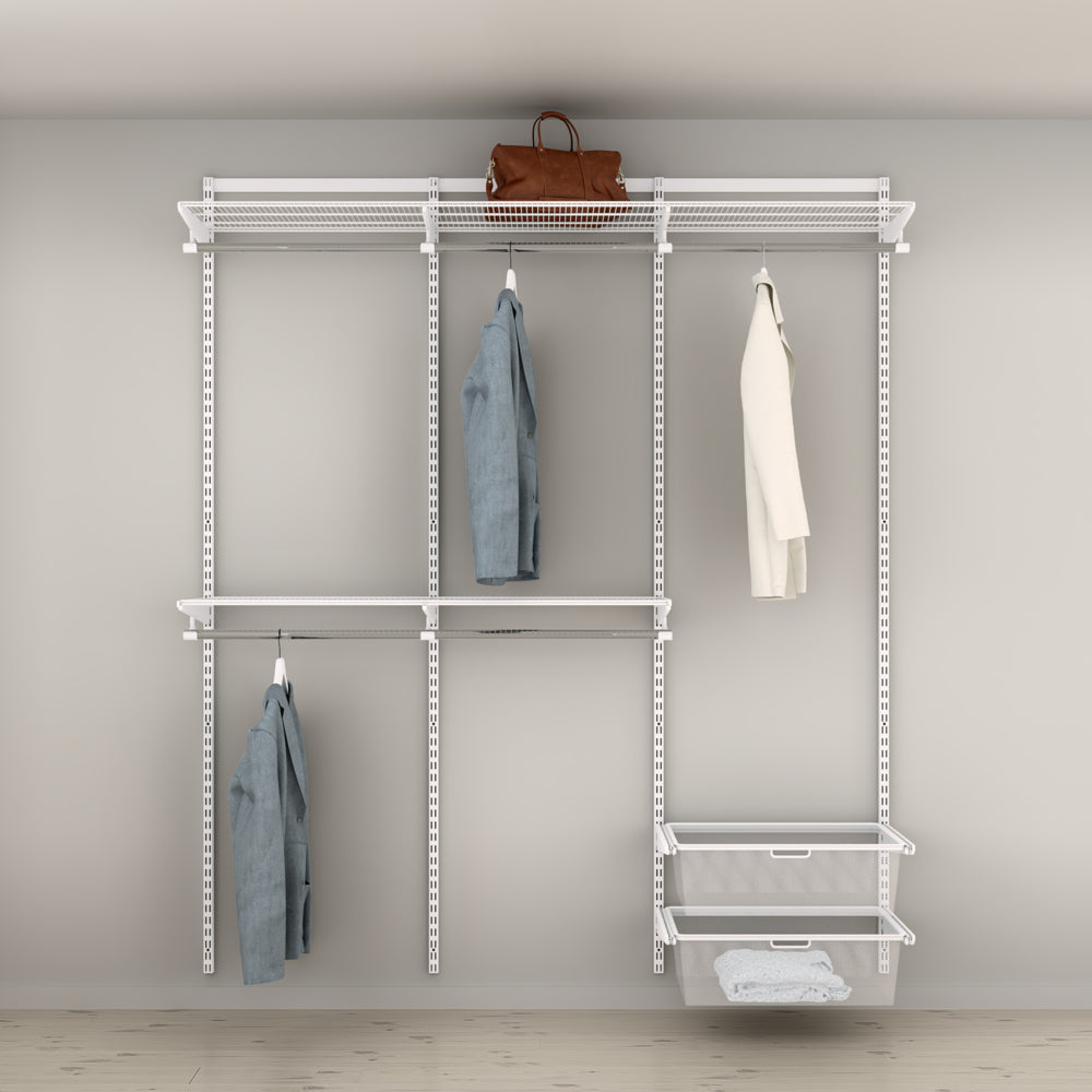 Double Hanging Closet Organizer with Shelves & Drawers - 73.3 Inch Wide Space Saving Storage Solution for Bedroom, Walk-in Closet & Dorm Organization