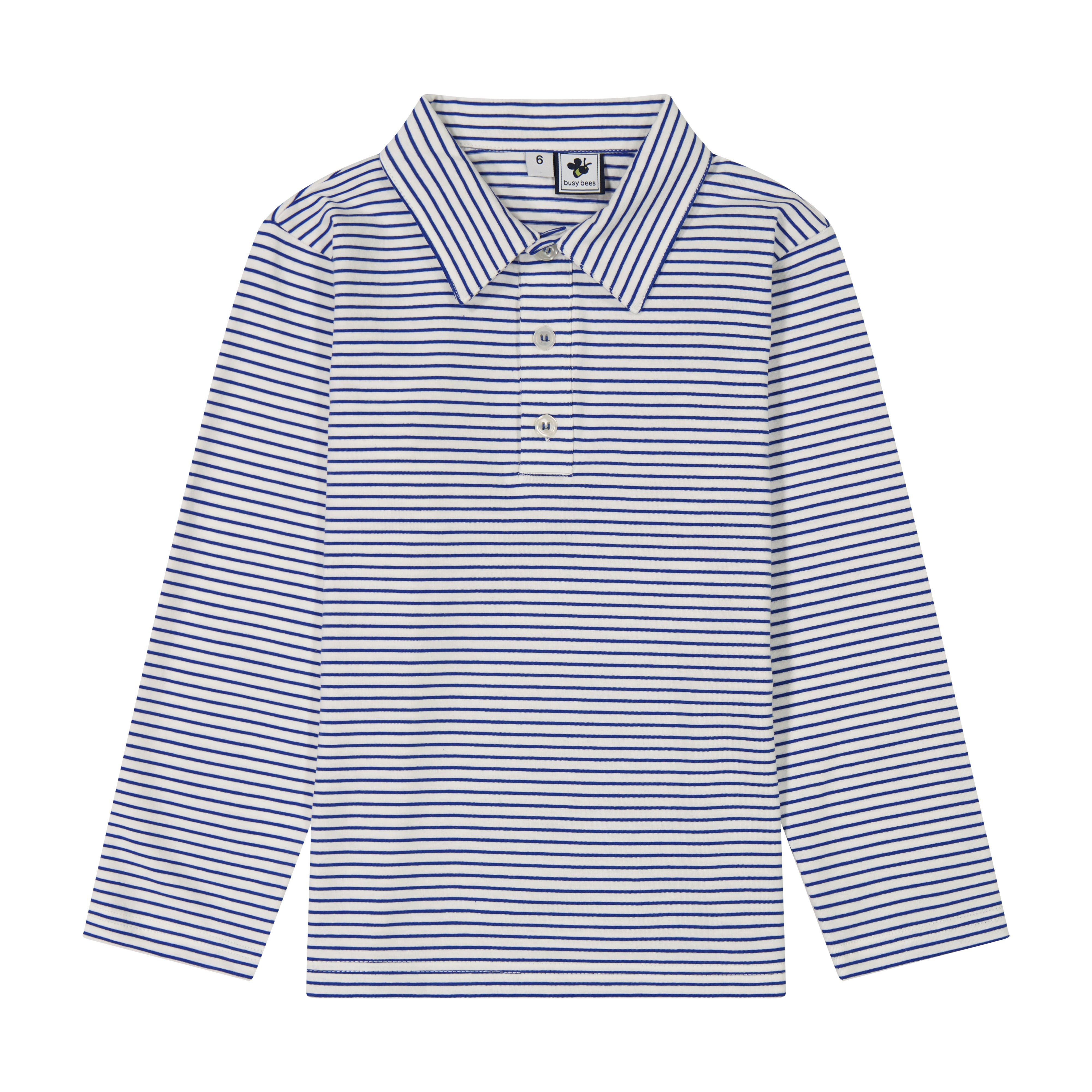 Boys Long Sleeve Polo Shirt - Blue Stripe Cotton Casual Top for School, Playdates & Family Outings