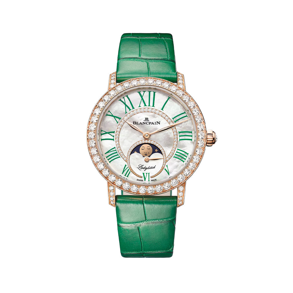 Ladybird Colors Moon Phases Red Gold 34.9mm Mother of Pearl Dial Leather Strap Watch - Perfect for Women's Fashion, Office Wear & Special Occasions