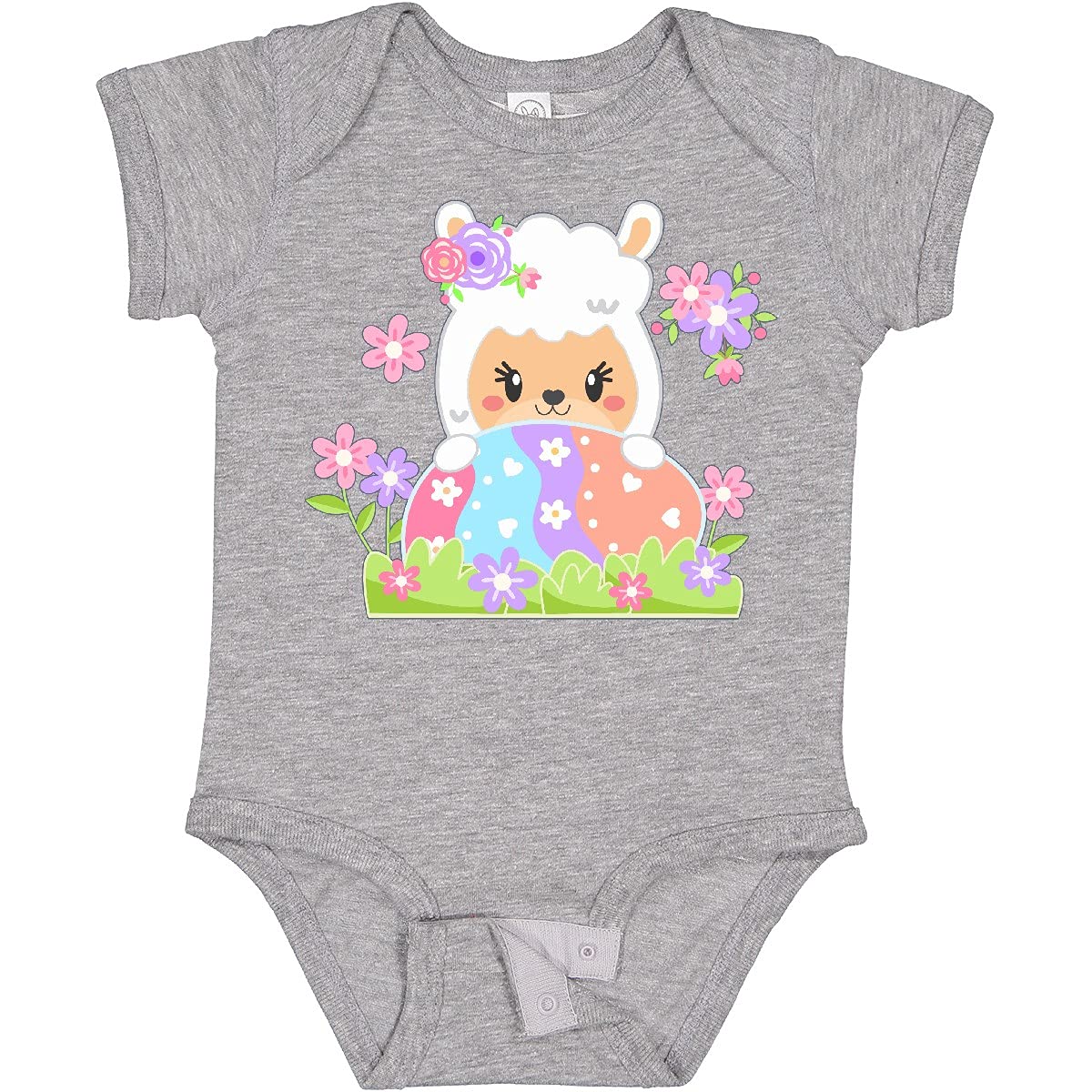 Inktastic Cute Easter Llama with Spring Flowers and Egg Baby Bodysuit - Soft Cotton Infant Onesie for Easter Photos & Spring Celebrations