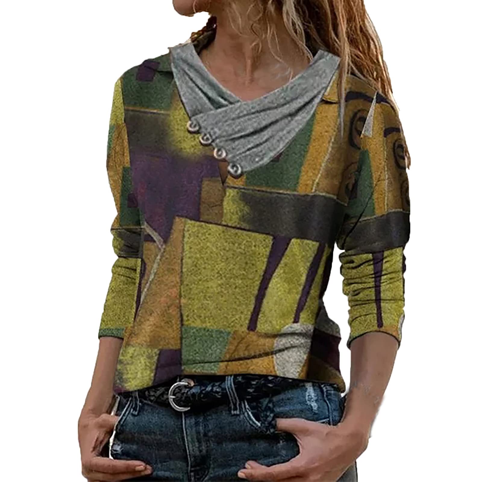 Women's Cowl Neck Casual Tunic Sweatshirt - Long Sleeve Patchwork Pullover Top for Everyday Wear | Perfect for Work, Weekend & Layering Outfits