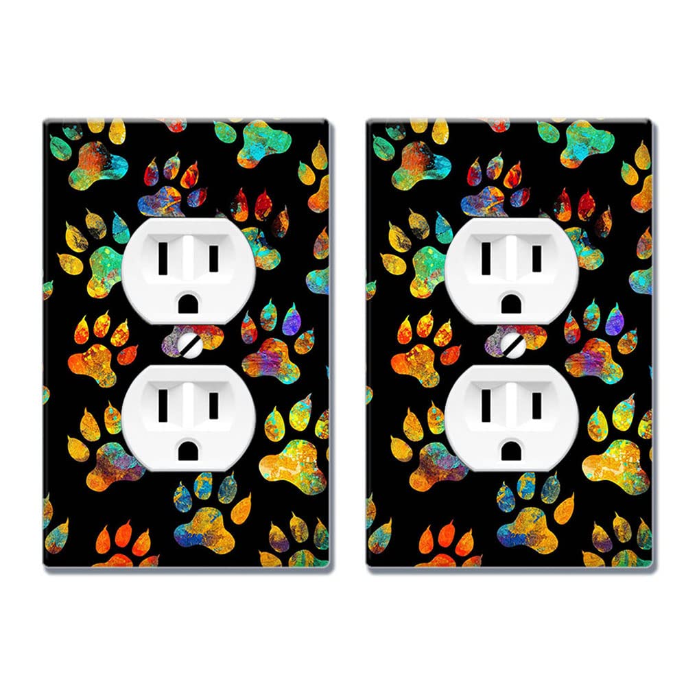 WIRESTER Duplex Outlet Cover Wall Plate - 2 Pack Black Dog Paws Design Switch Plate for Home & Office Decor | Pet Lover Gift Idea | Durable Plastic Electrical Cover