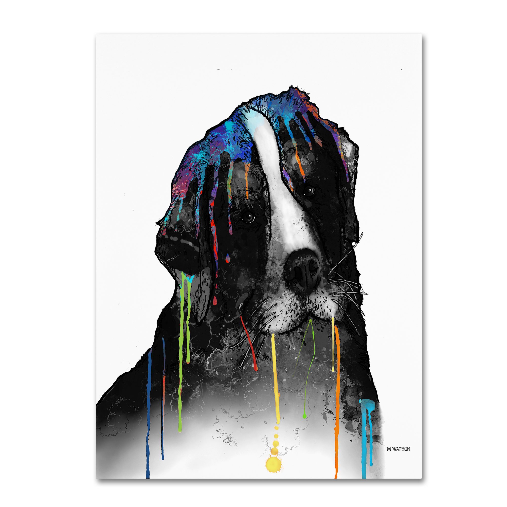 Bernese Mountain Dog Canvas Wall Art - 35x47 Inches Hand Painted by Marlene Watson - Perfect for Living Room, Bedroom & Office Decor