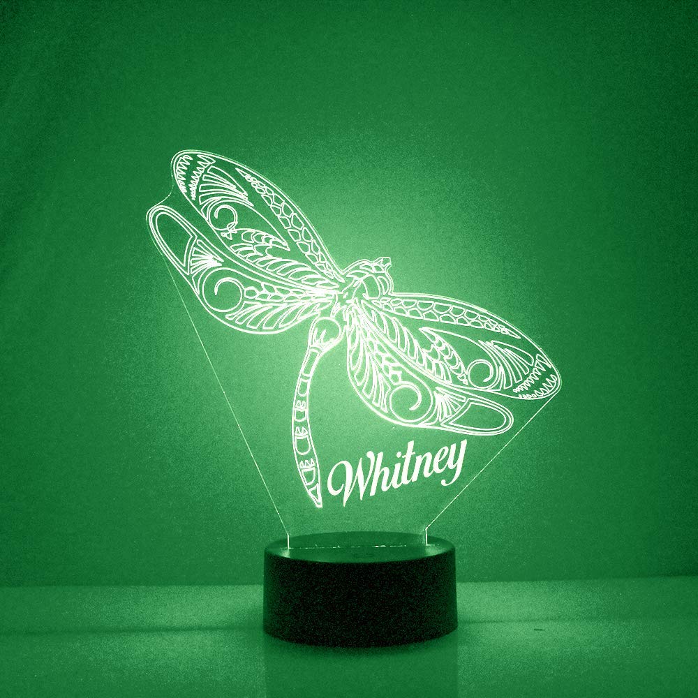 Personalized Dragonfly Night Light with Remote - Custom Engraved LED Lamp with Name/Text - 16 Colors & 4 Modes - Perfect for Bedroom, Nursery, Kids Room & Gift Giving