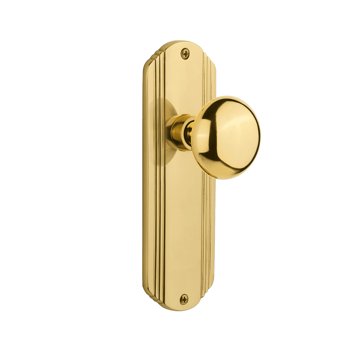 Elegant Deco Long Plate with New York Knob in Polished Brass - Perfect for Cabinet Hardware, Drawer Pulls & Home Decor Upgrade